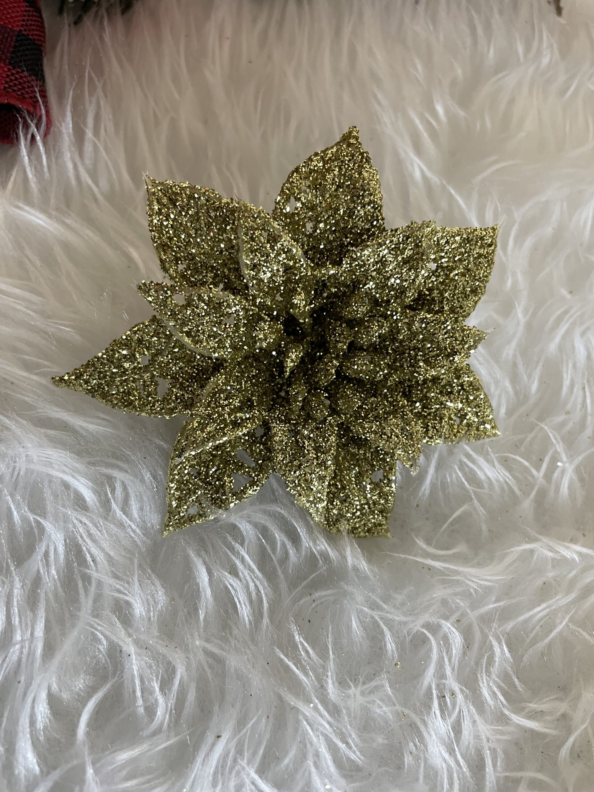 Set 10 ornamente pentru bradul de Craciun, stea Poinsettia, 14cm, auriu [9]