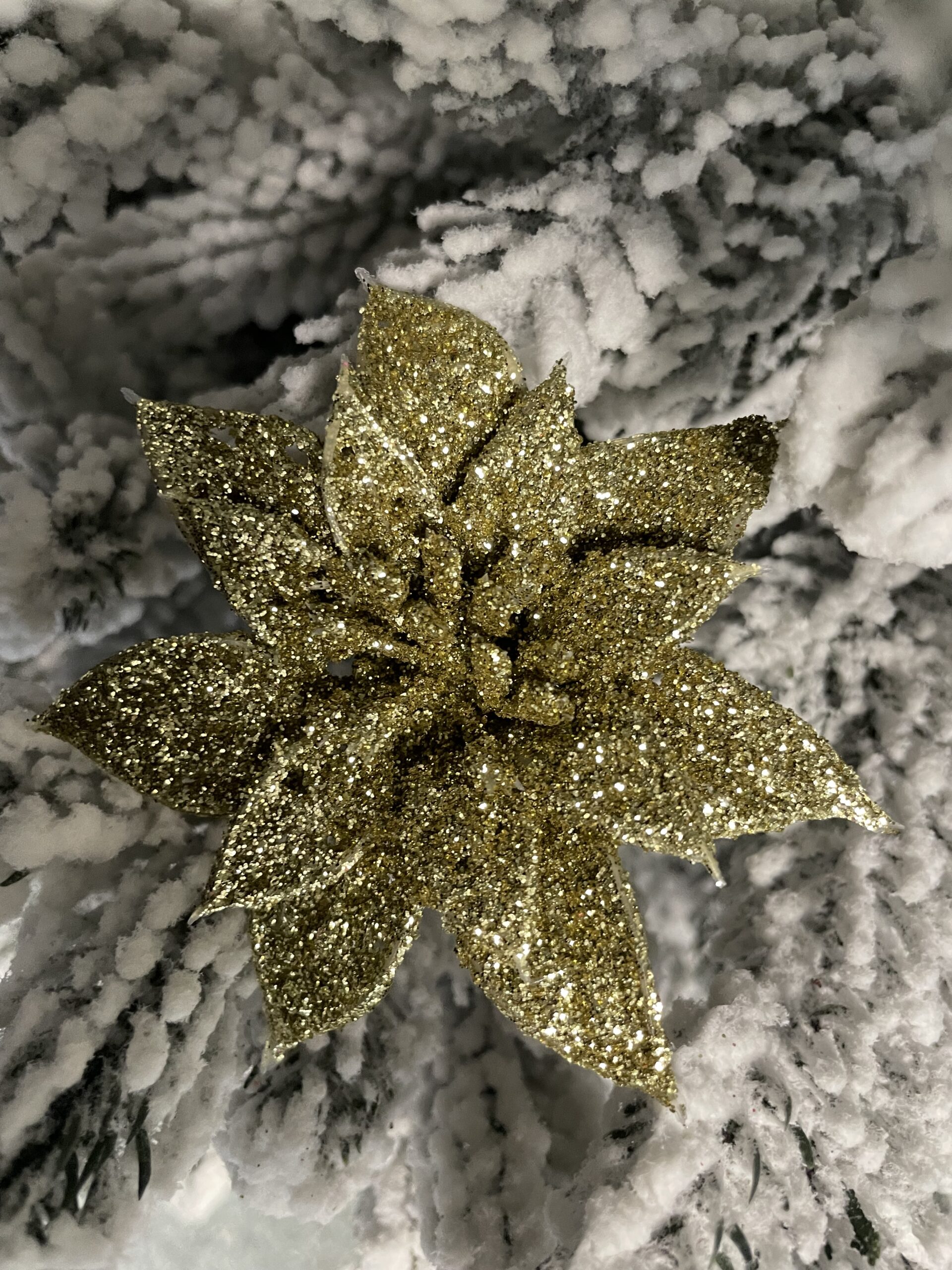 Set 10 ornamente pentru bradul de Craciun, stea Poinsettia, 14cm, auriu [16]