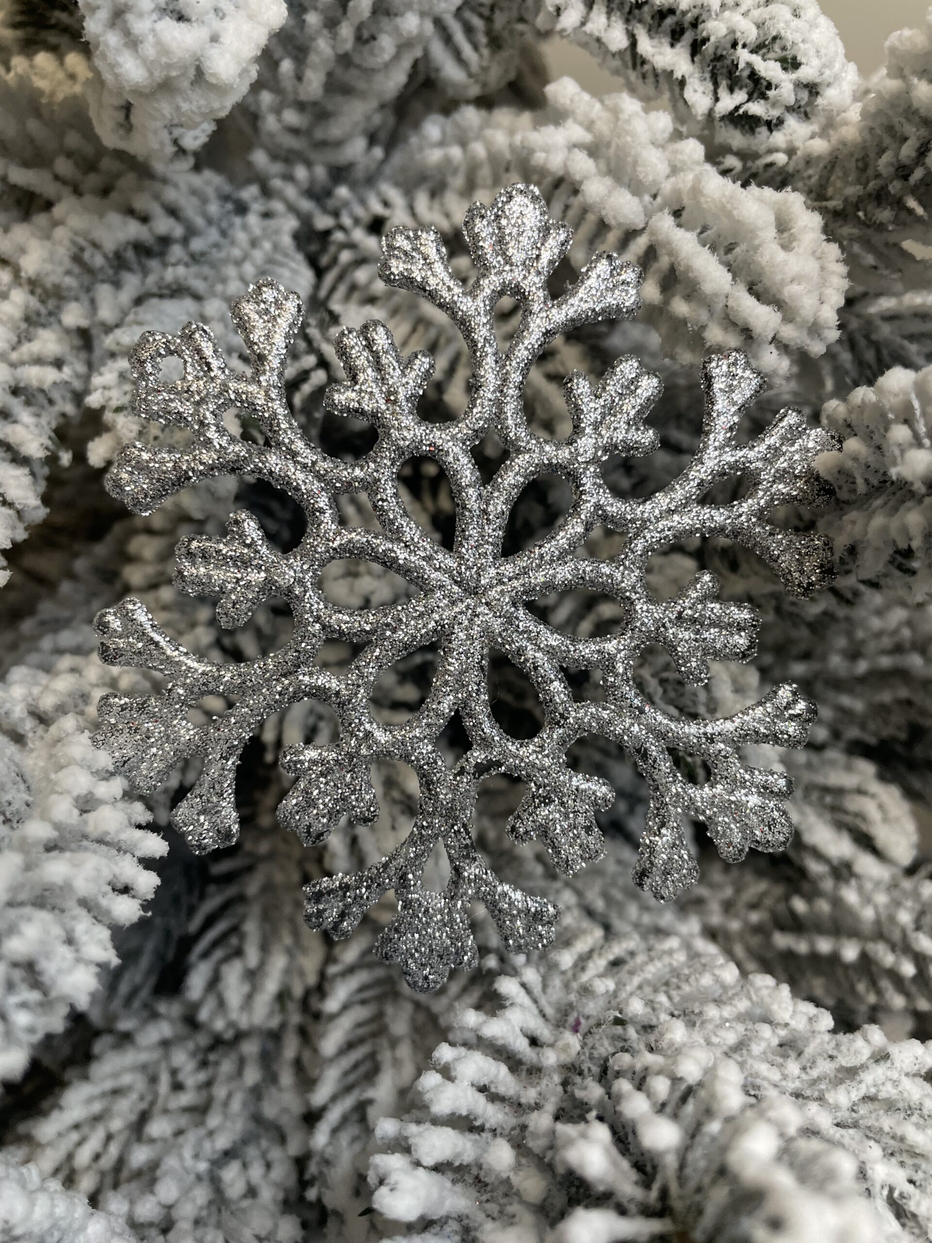 Decoratiune brad fulg de zapada, set 12 bucati, 10cm, argintiu [22]