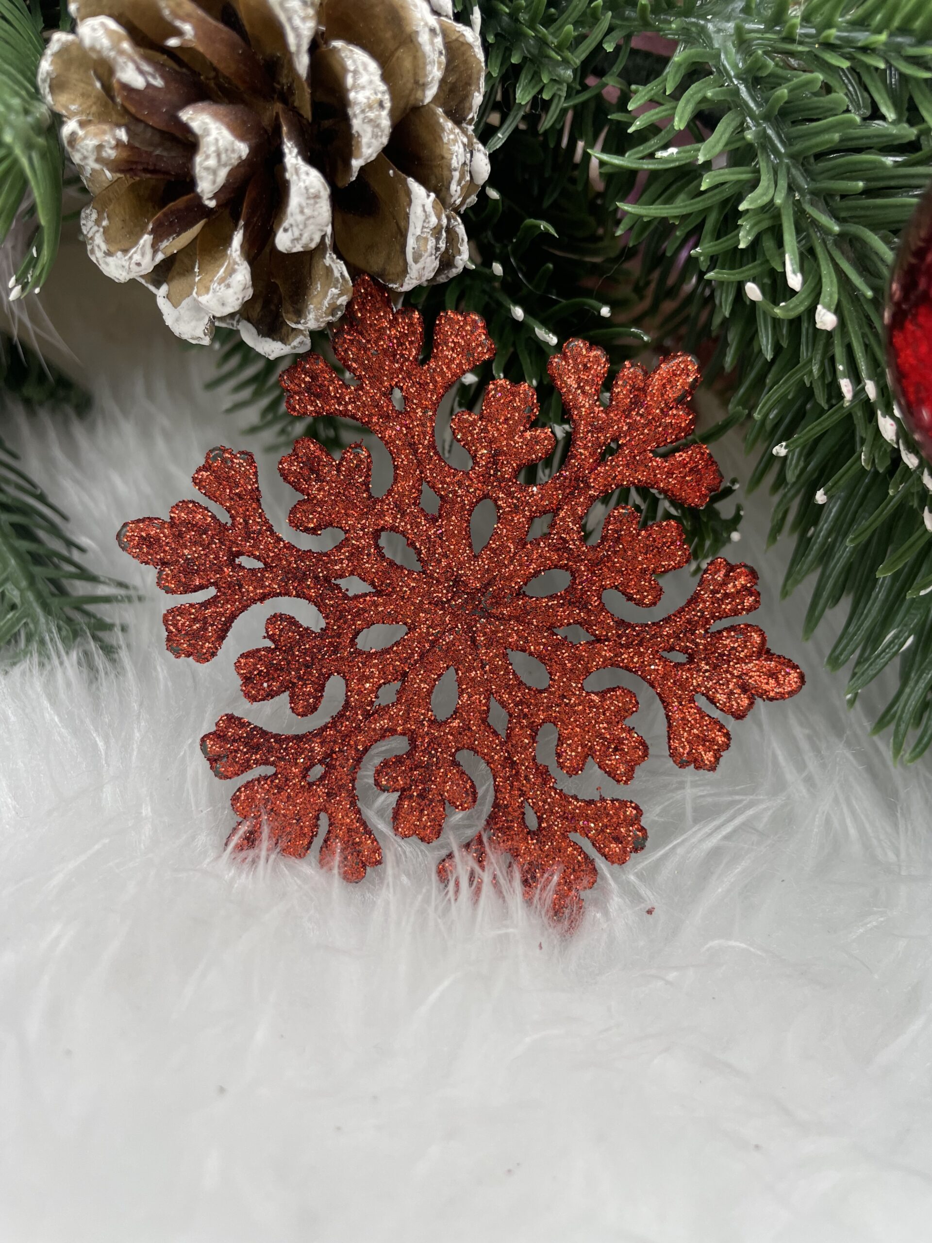 Decoratiune brad fulg de zapada, set 8 bucati, 8cm, rosu [8]