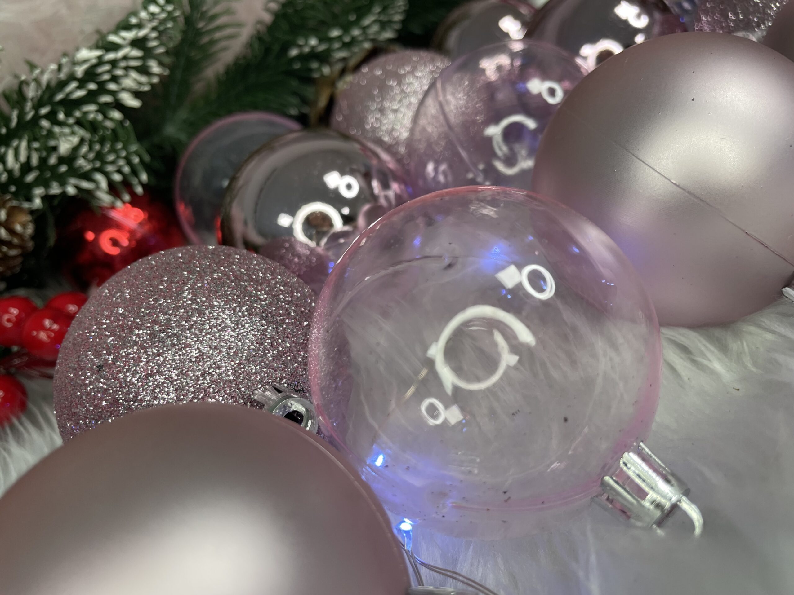 Set globuri de Craciun, 100 bucati, 6cm, roz [9]