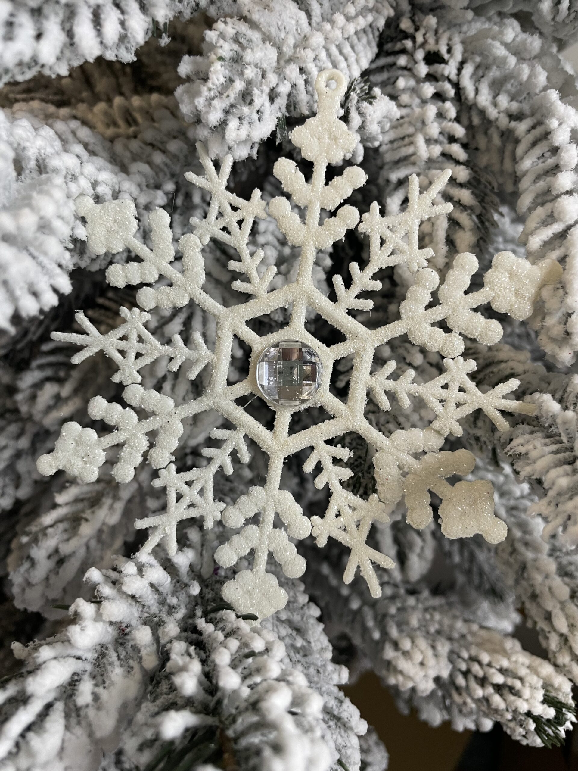 Decoratiune brad fulg de zapada cu cristal, set 2 bucati, 12cm, alb [13]