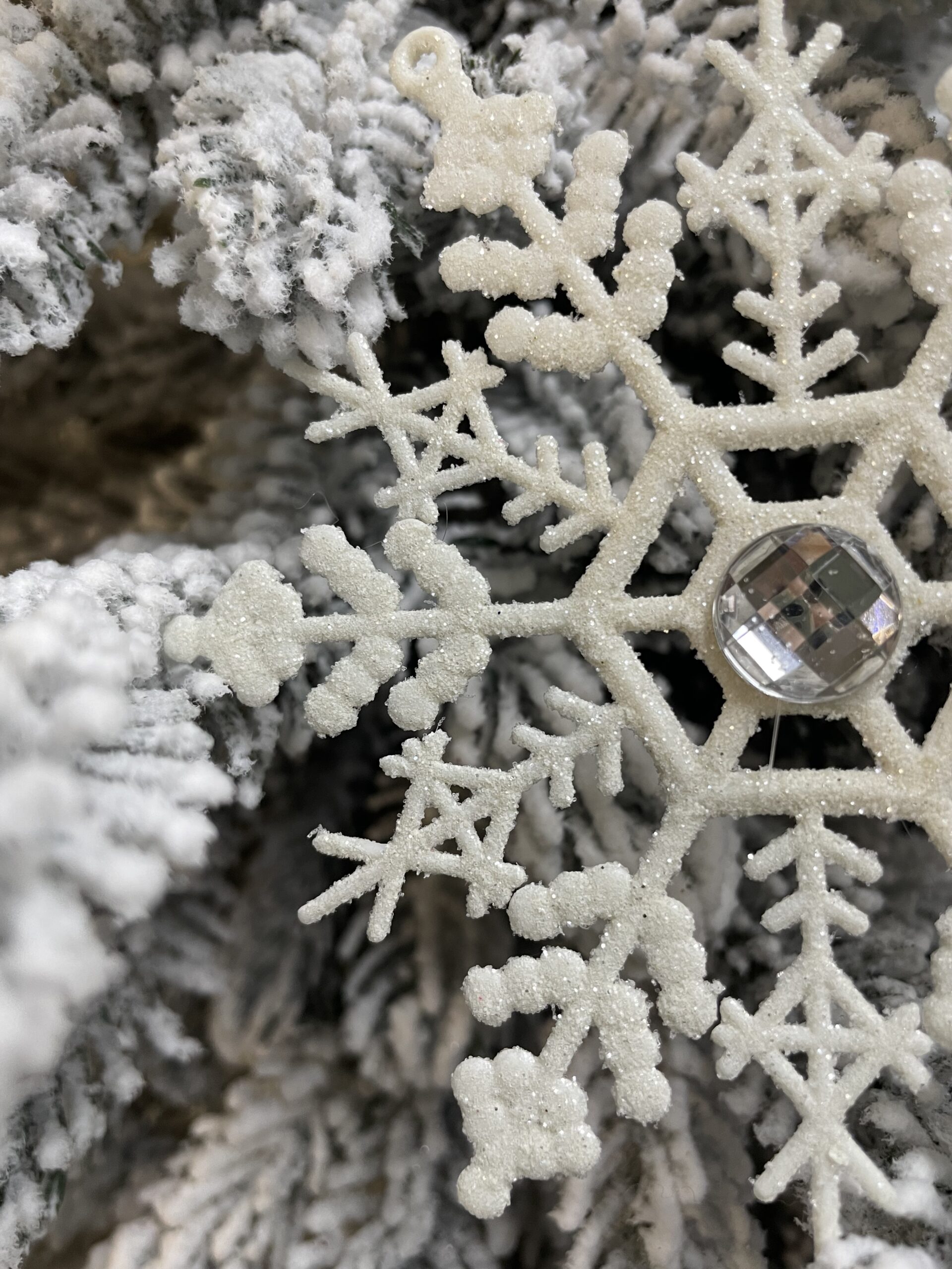 Decoratiune brad fulg de zapada cu cristal, set 2 bucati, 12cm, alb [14]