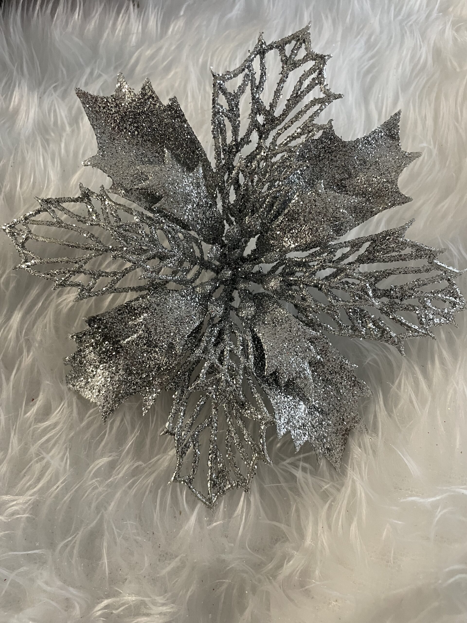 Set 10 ornamente pentru bradul de Craciun, stea Poinsettia, 16cm, argintiu [6]