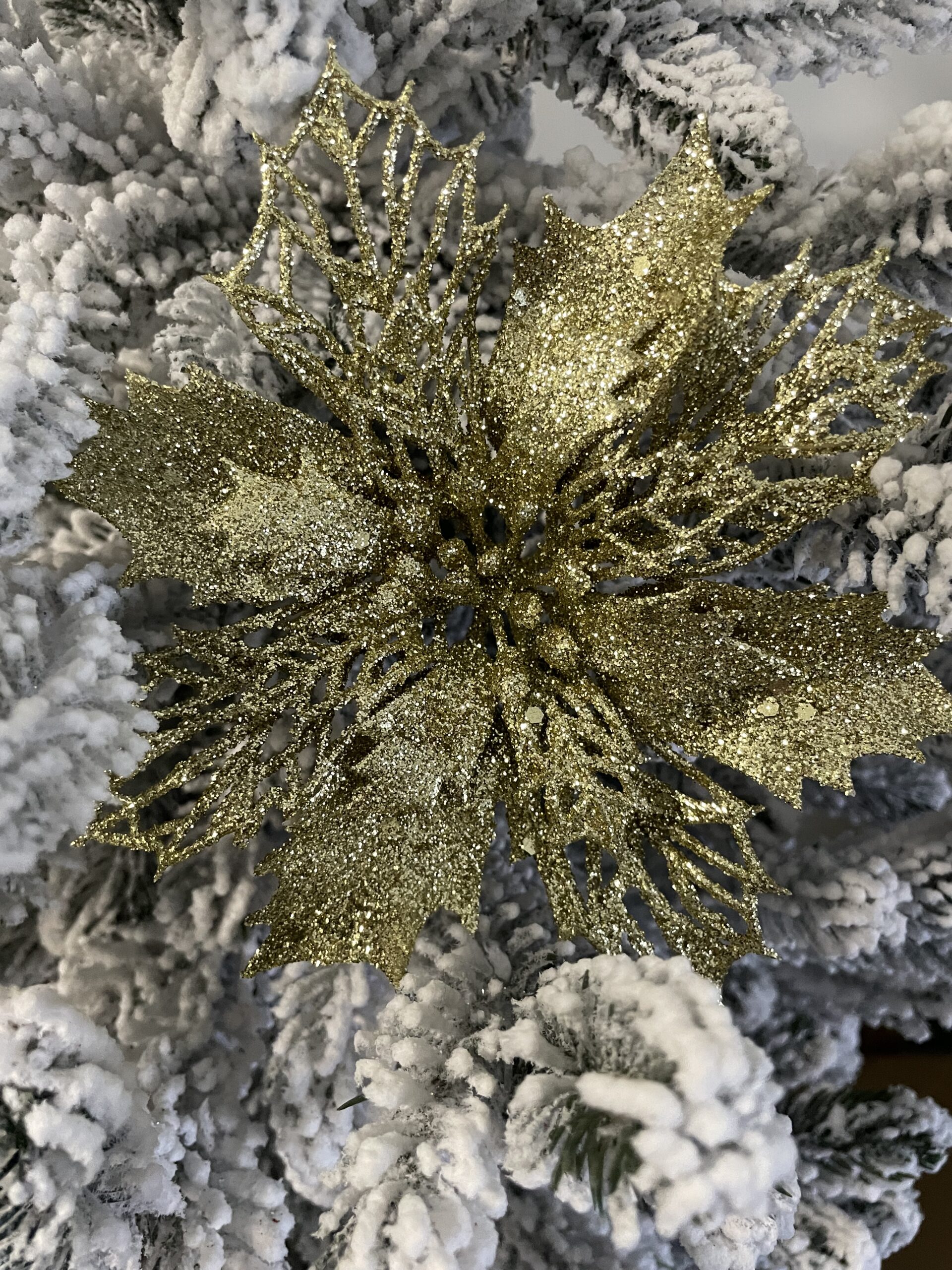 Set 10 ornamente pentru bradul de Craciun, stea Poinsettia, 16cm, galben auriu [14]