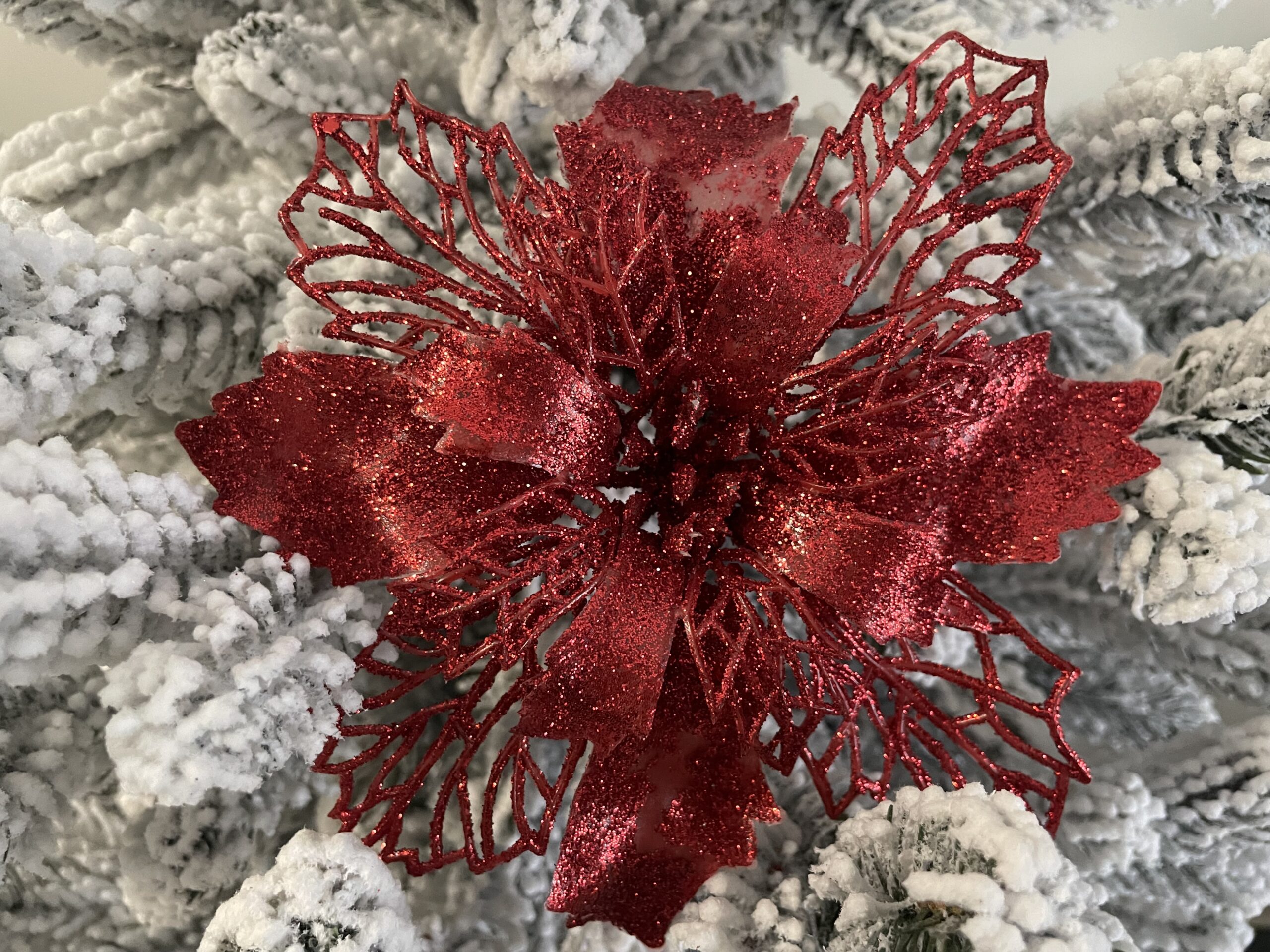 Set 10 ornamente pentru bradul de Craciun, stea Poinsettia, 16cm, visiniu [9]