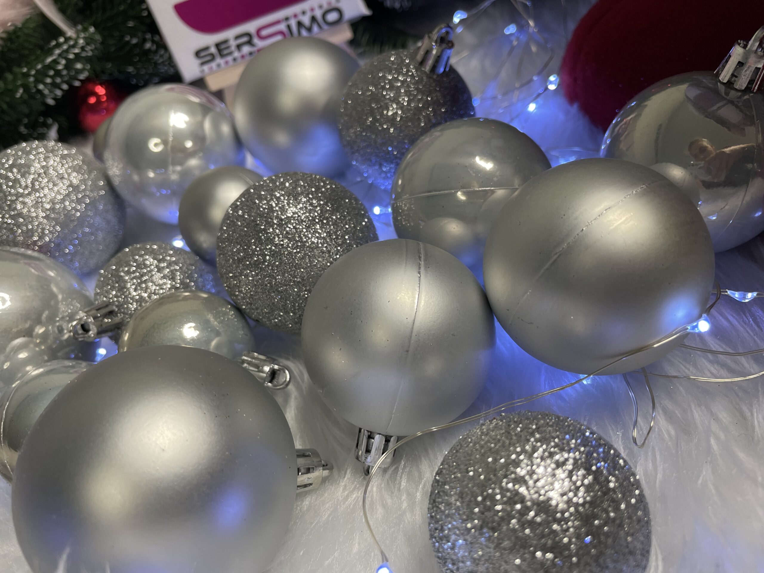 Set globuri de Craciun, 30 bucati, 3 modele, 4/5/6cm, argintiu [13]