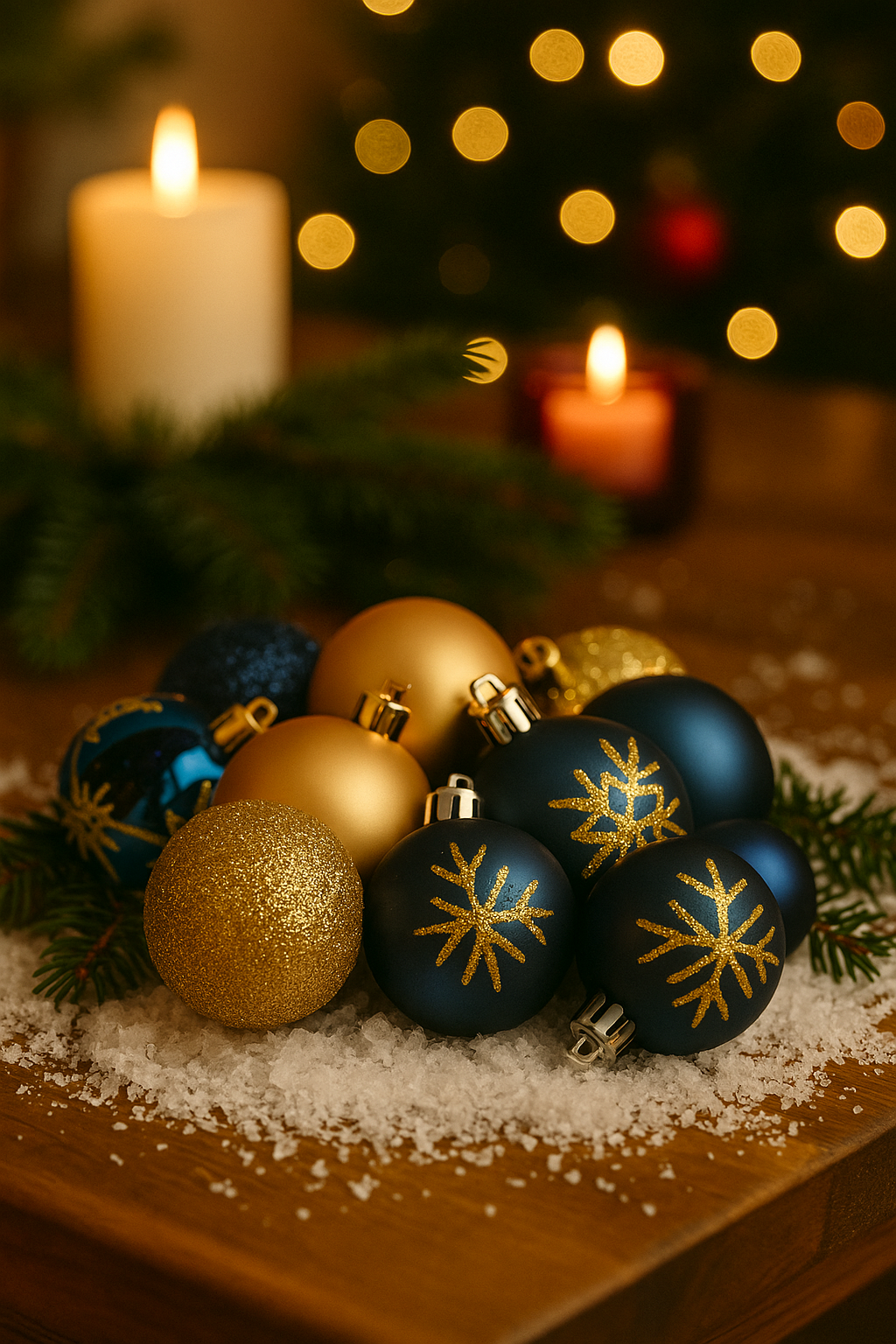 Set decoratiuni Craciun, 44 piese, cu globuri, ghirlanda si varf de brad, albastru si auriu [9]