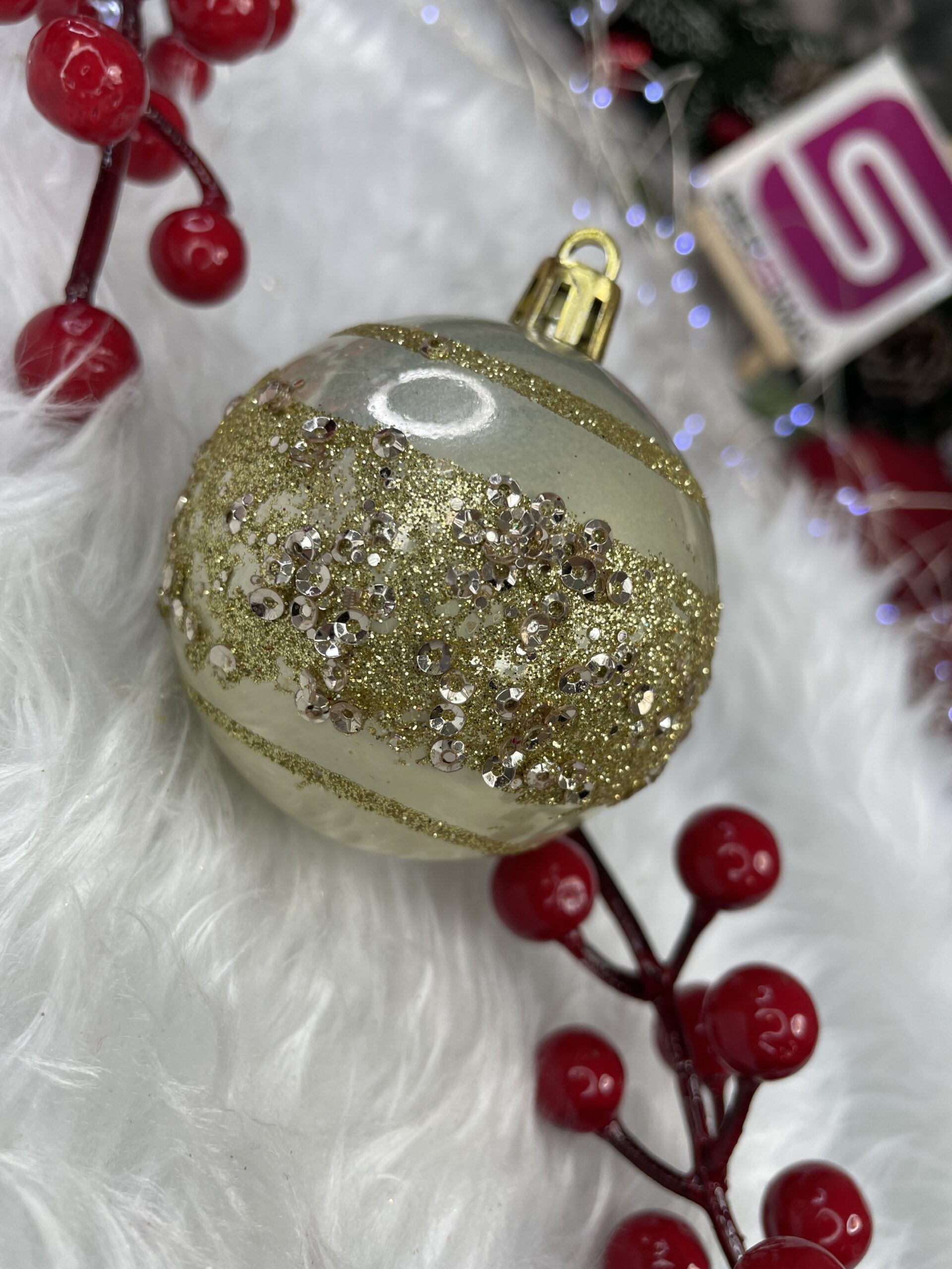 Set globuri de Craciun cu modele de sarbatori, 30 bucati, 6cm, roz si auriu [22]