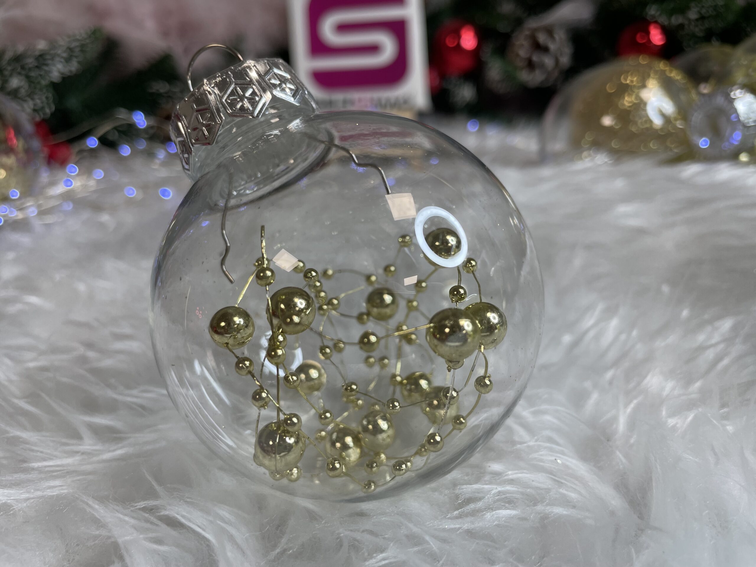 Set globuri de Craciun Inedit, 30 bucati, 7cm, transparente si auriu [12]