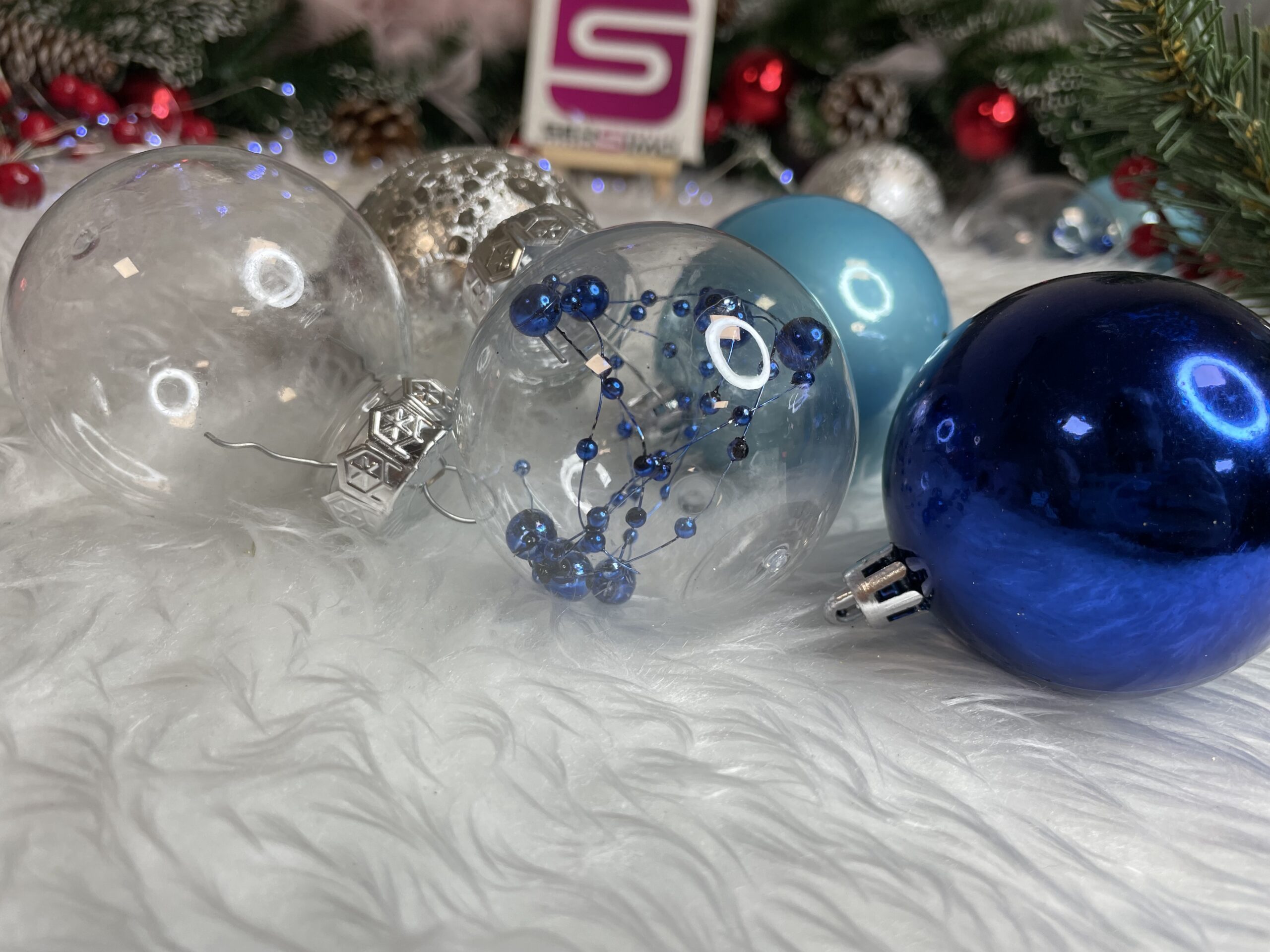 Set globuri de Craciun Inedit, 30 bucati, 6cm, transparente si albastru [22]