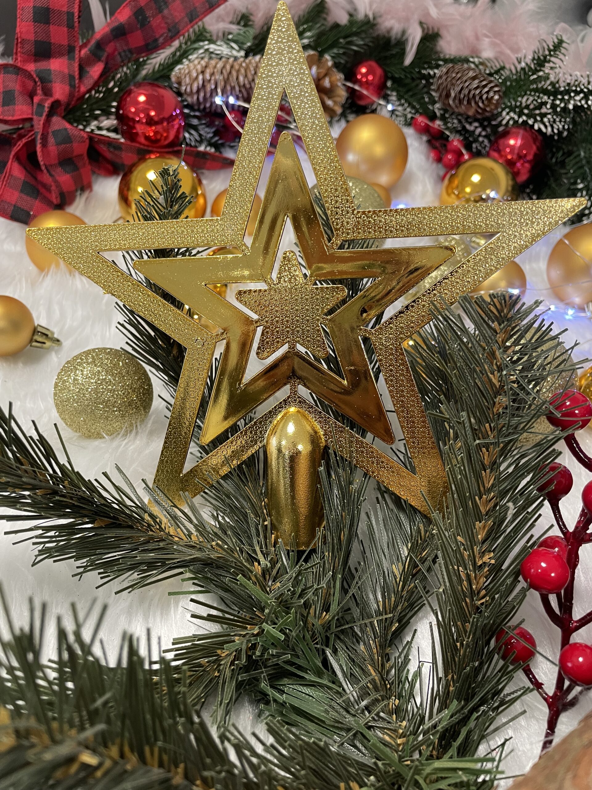 Set globuri si decoratiuni de Craciun, 100 piese, diverse dimensiuni cu stea, auriu [14]