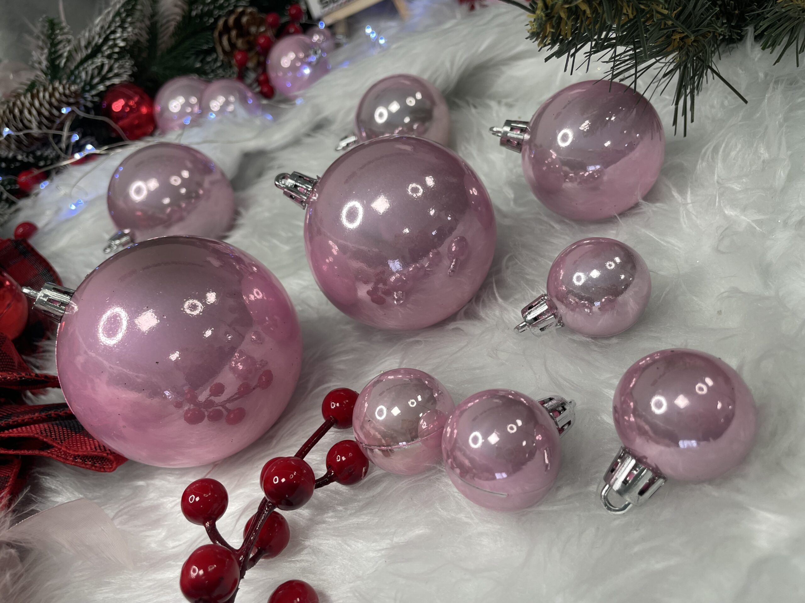Set globuri de Craciun, 37 bucati, 3-8cm, roz [14]