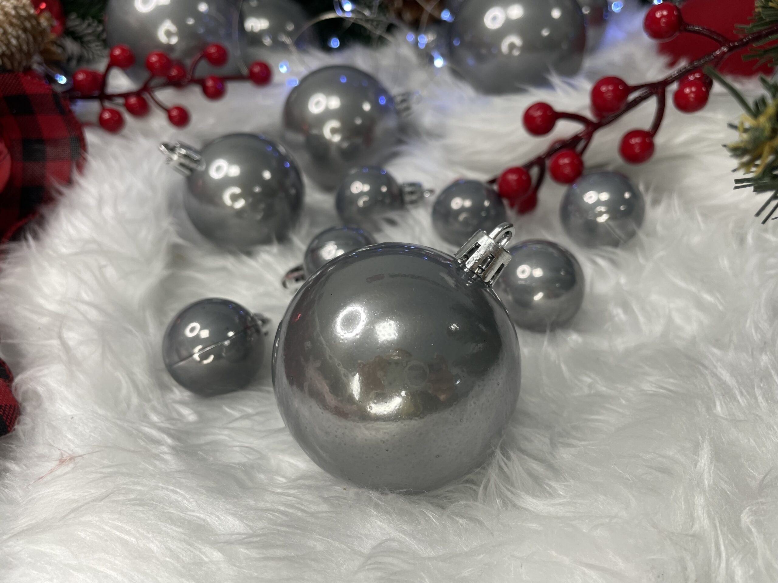 Set globuri de Craciun, 37 bucati, 3-8cm, argintiu [11]