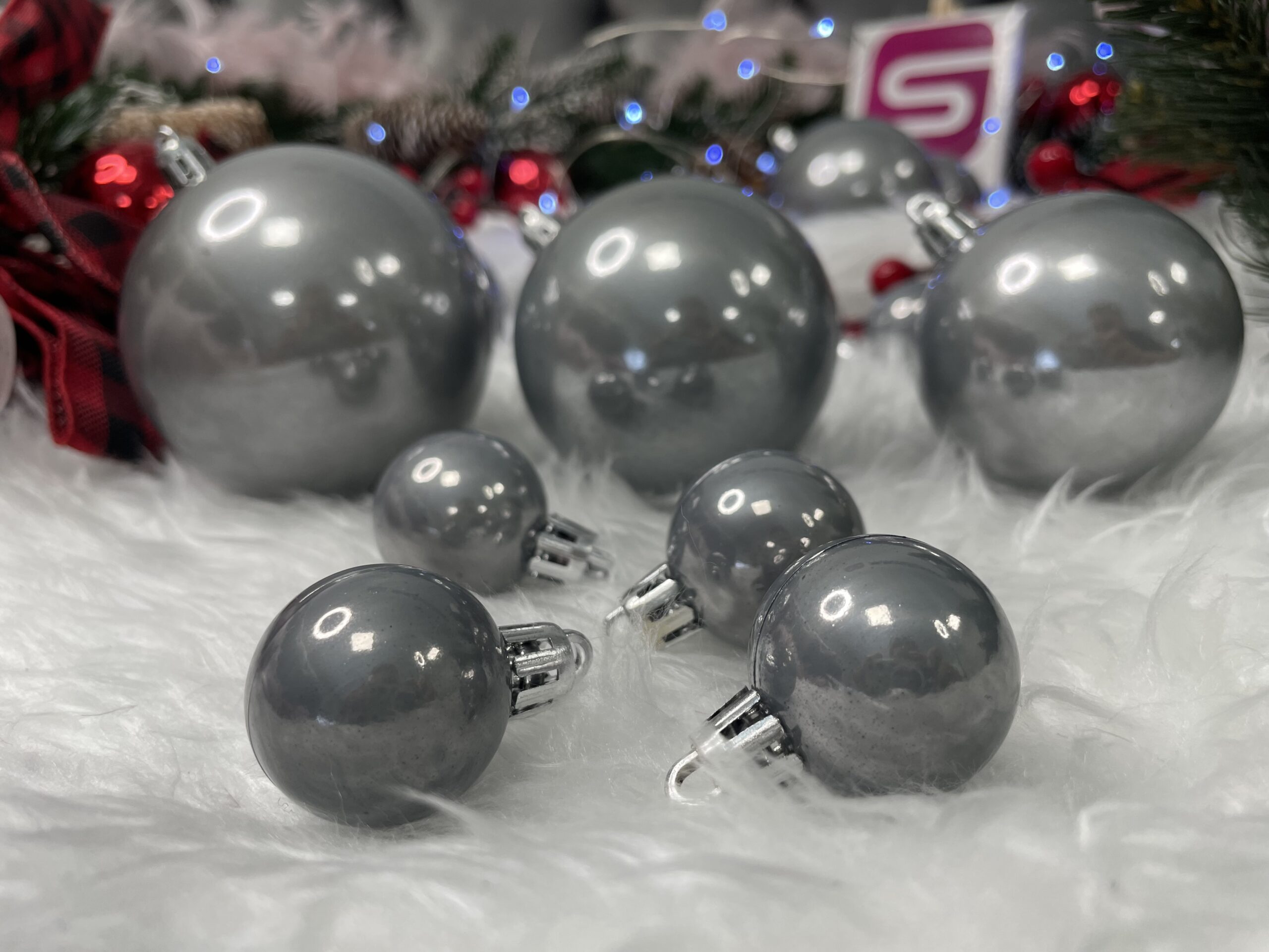 Set globuri de Craciun, 37 bucati, 3-8cm, argintiu [14]