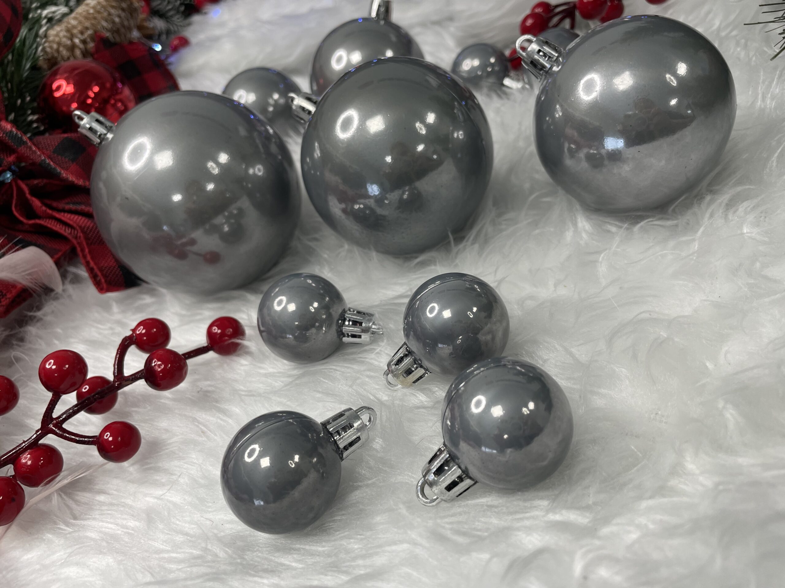 Set globuri de Craciun, 37 bucati, 3-8cm, argintiu [15]