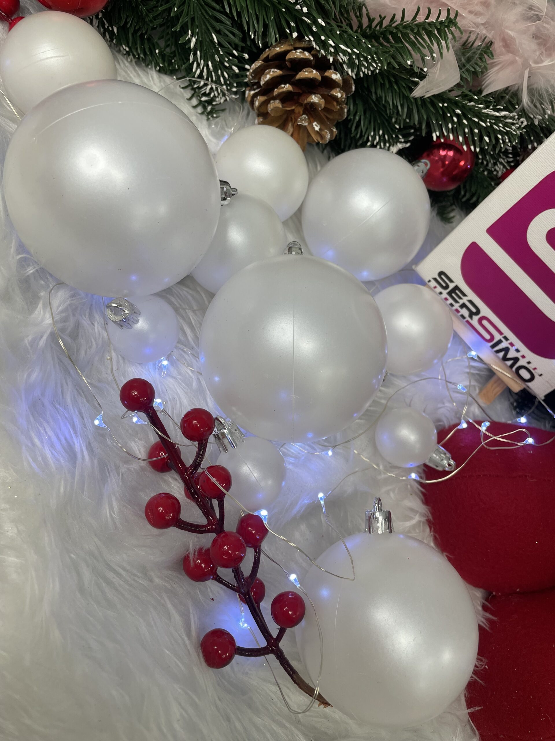 Set globuri de Craciun, 37 bucati, 3-8cm, alb perla [8]