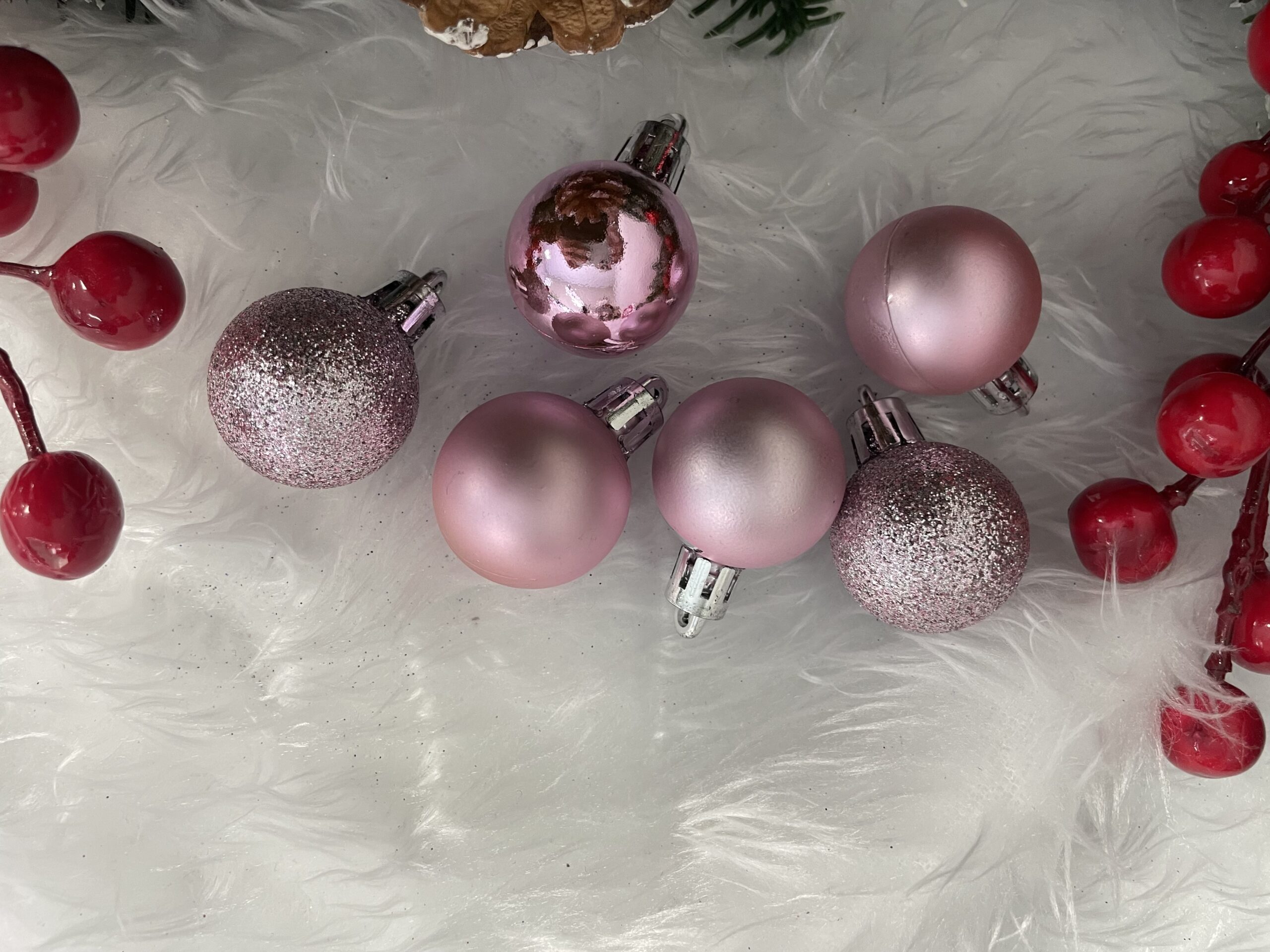 Set globuri de Craciun, 30 bucati, 3 modele, 3cm, roz [13]