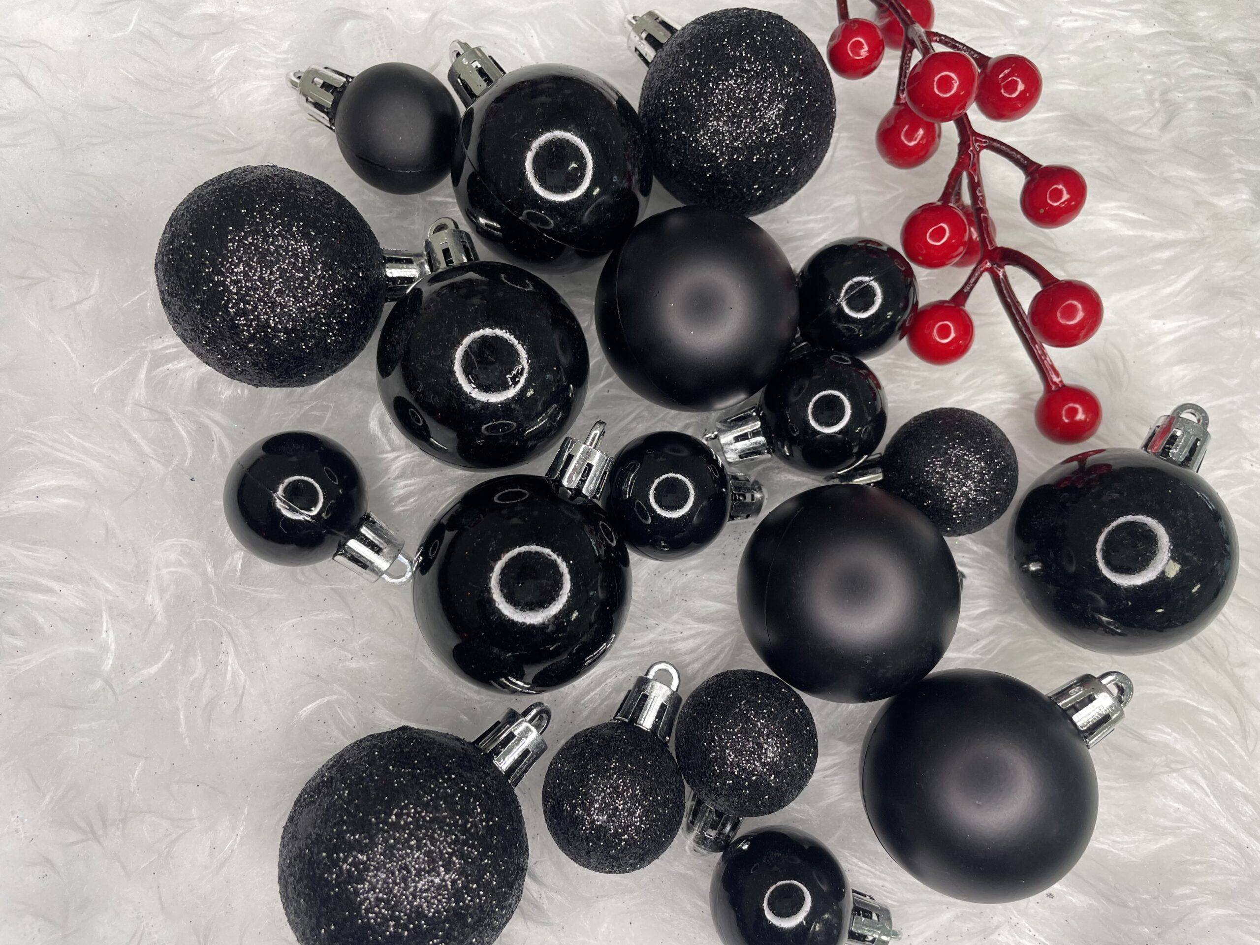 Set globuri de Craciun, 25 bucati, 3 modele, 2,5cm si 4cm, negru [13]