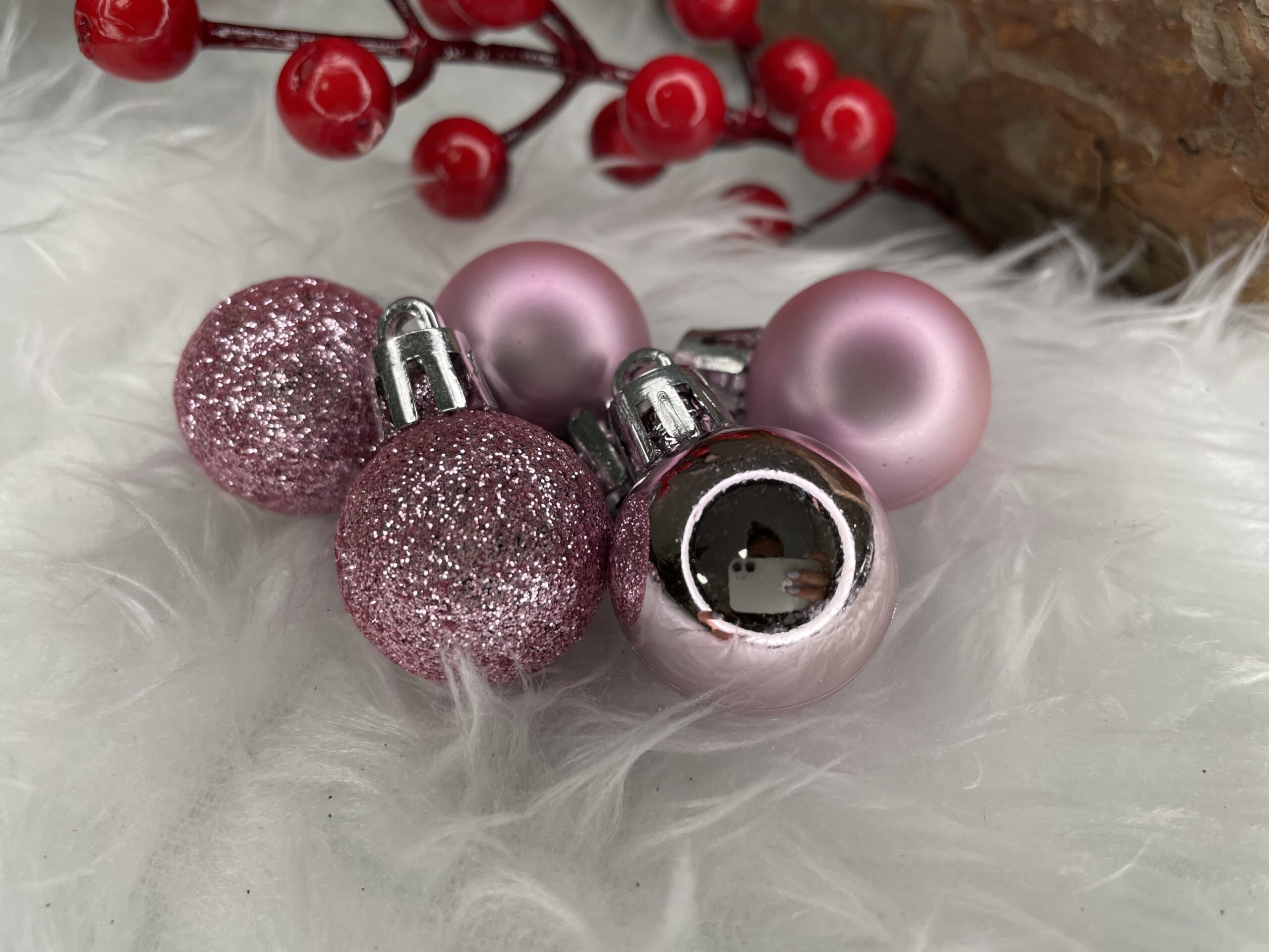 Set globuri de Craciun, 25 bucati, 3 modele, 2,5cm si 4cm, roz [14]