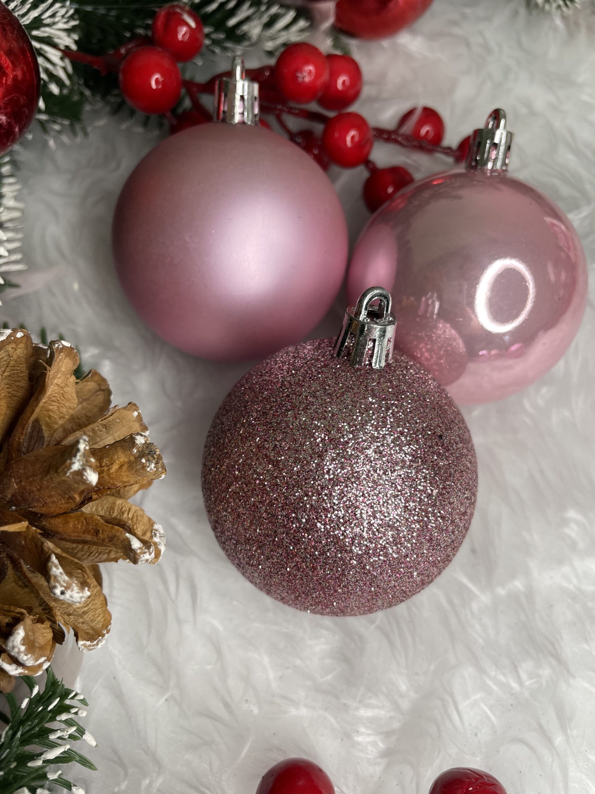 Set globuri de Craciun, 20 bucati, 5 modele, 6cm, roz [16]