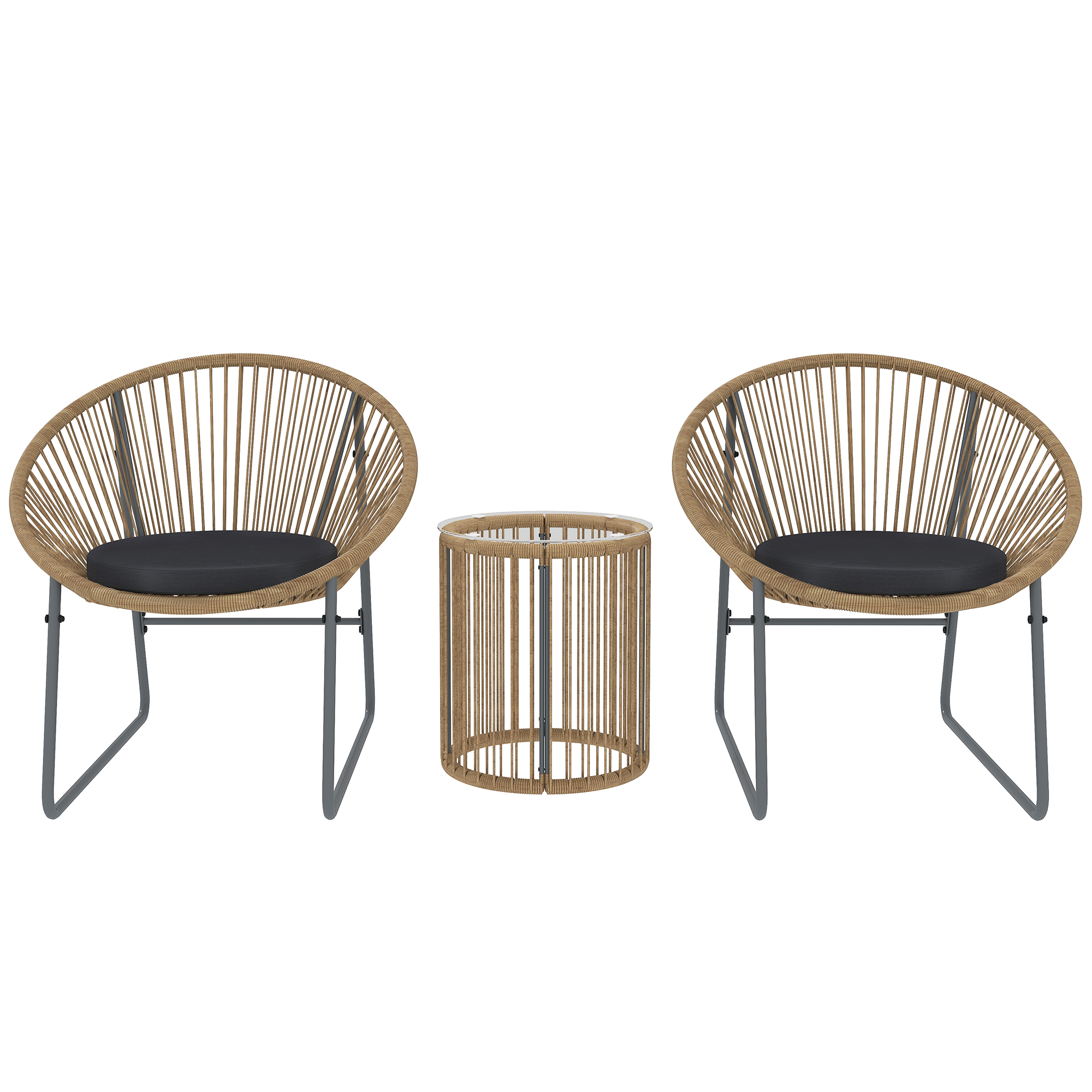 Gradina & balcon -  Set Mobilier din 3 Piese din Ratan pentru Gradina cu Scaune si Masuta de Cafea, 72x73x77 cm, Natural