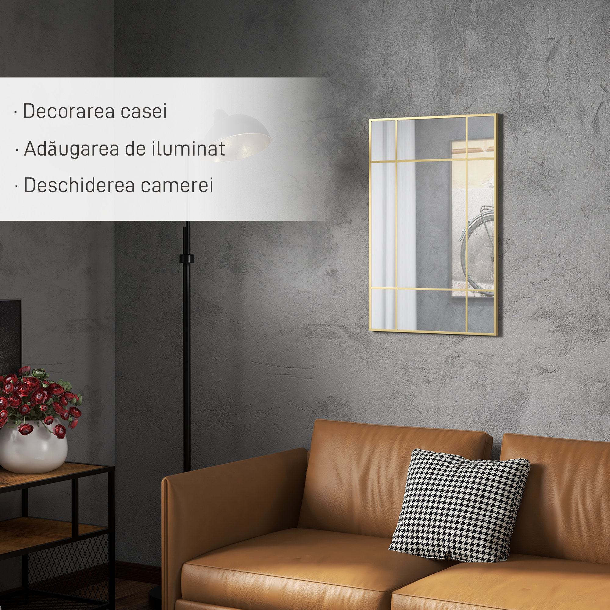  Oglinda Perete - Dreptunghiulara cu Cadru Metalic Stil Fereastra [3]