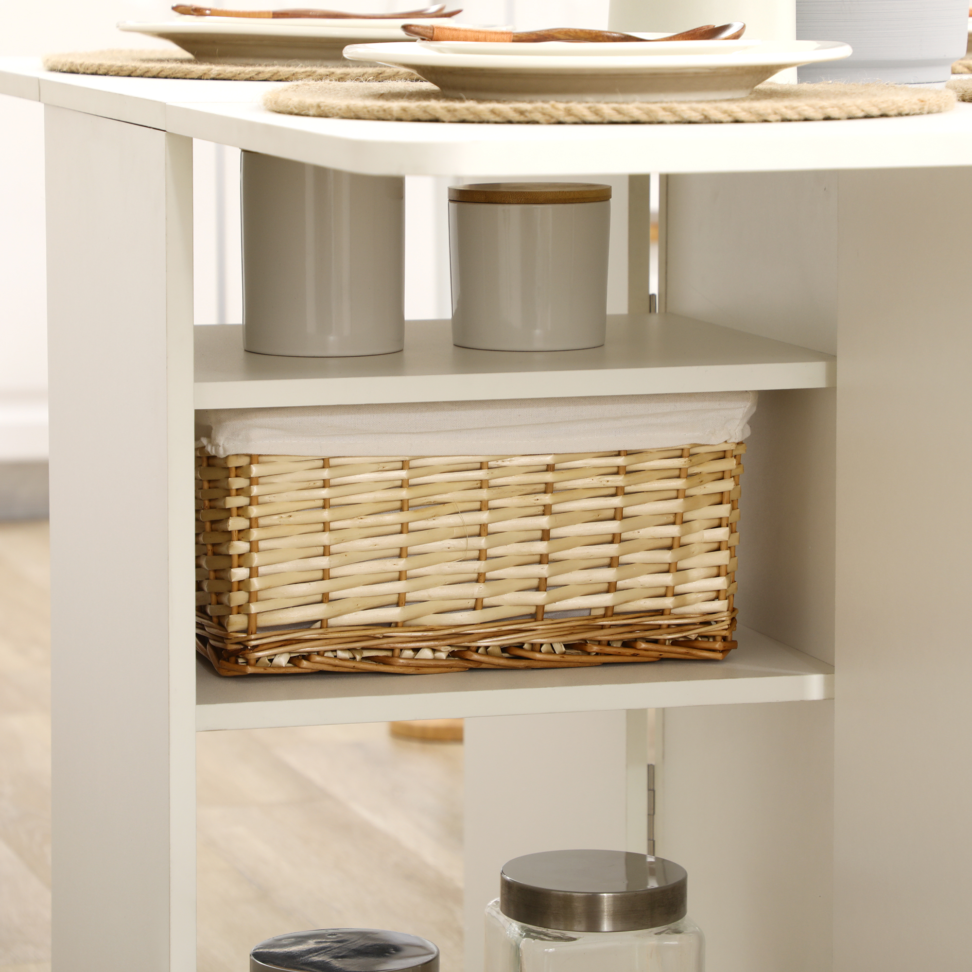  Masa de Bucatarie Rabatabila cu 2 Sertare si Dulap cu Usi, din PAL, 120x80x75 cm, Alb [8]