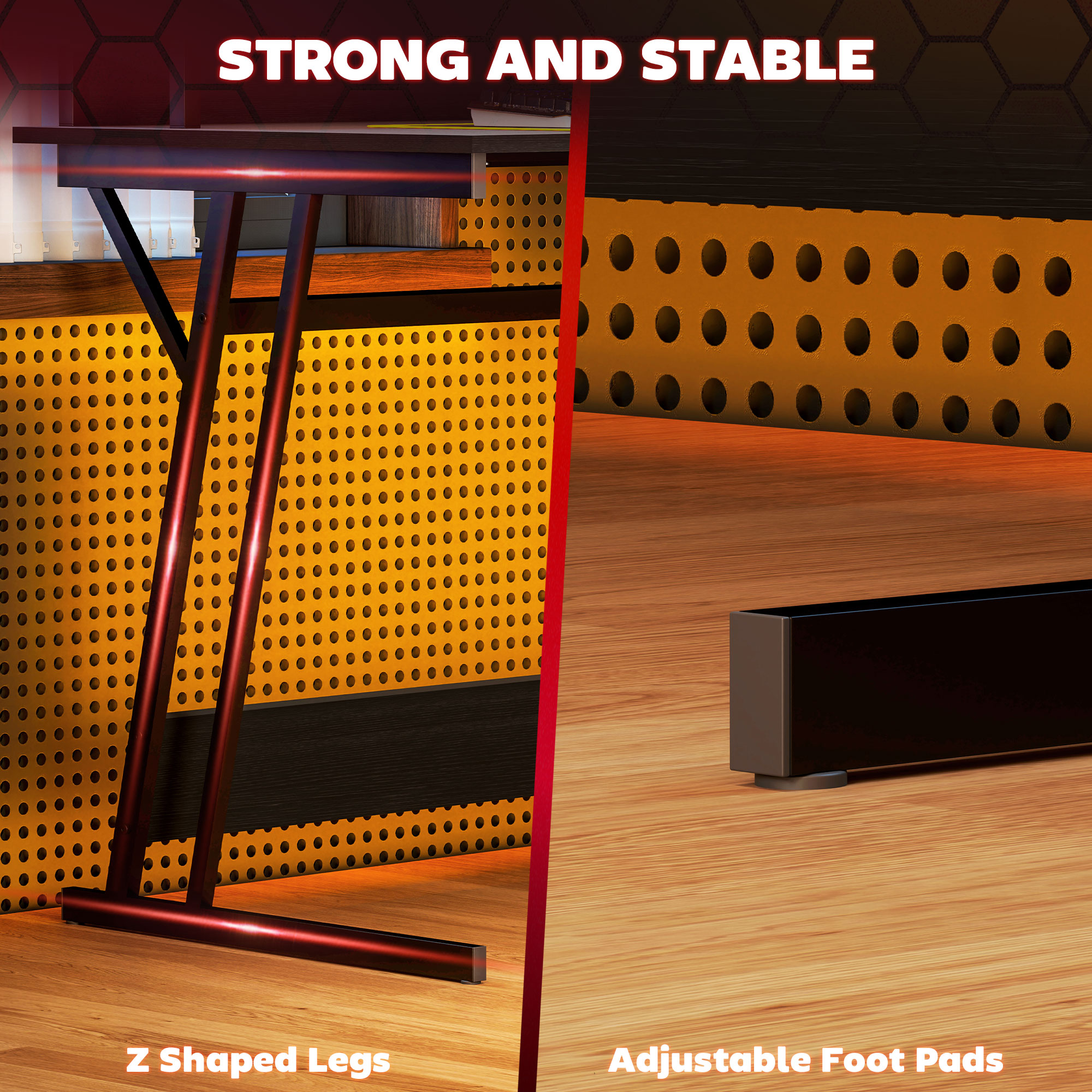  Birou Gaming cu Lumini LED si Suport pentru Monitor, din PAL si Otel, 100x60x88.5 cm, Negru [6]