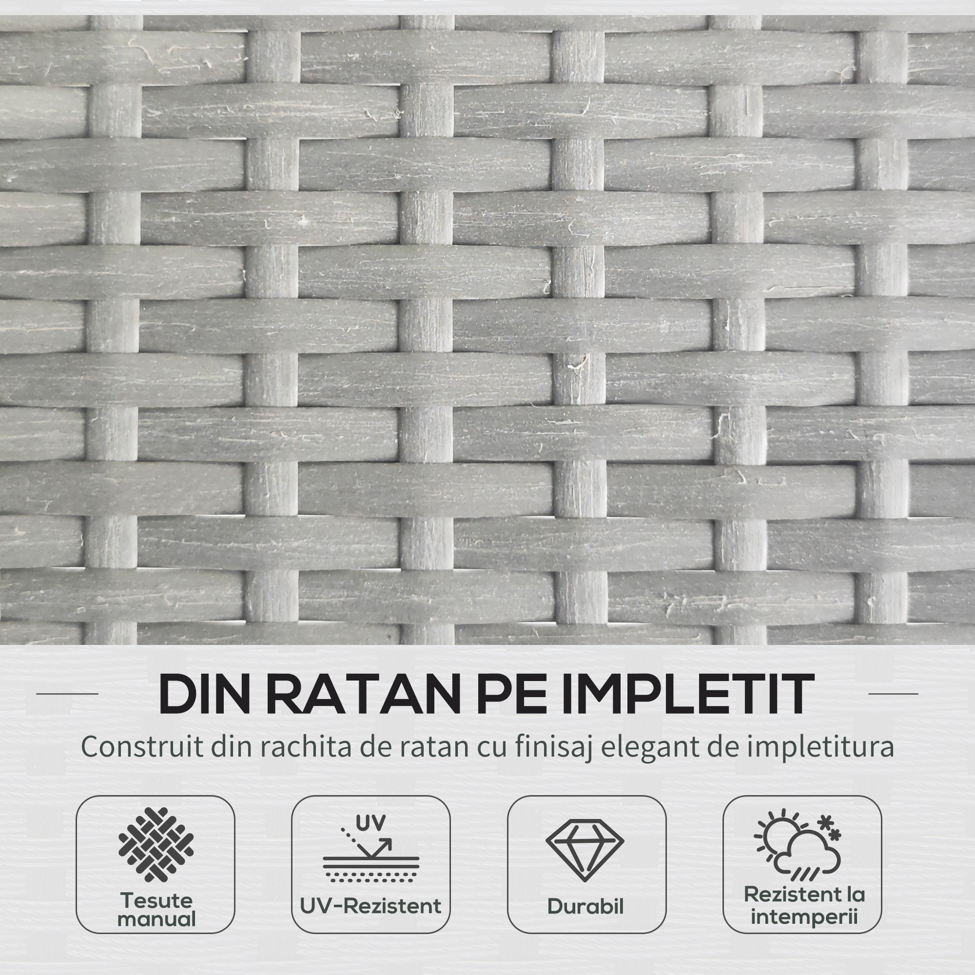  Set Mobilier de Gradina din 3 Piese cu Canapea, Şezlong cu Perne şi Masuţa, 125x77x82 cm, Gri Deschis [3]