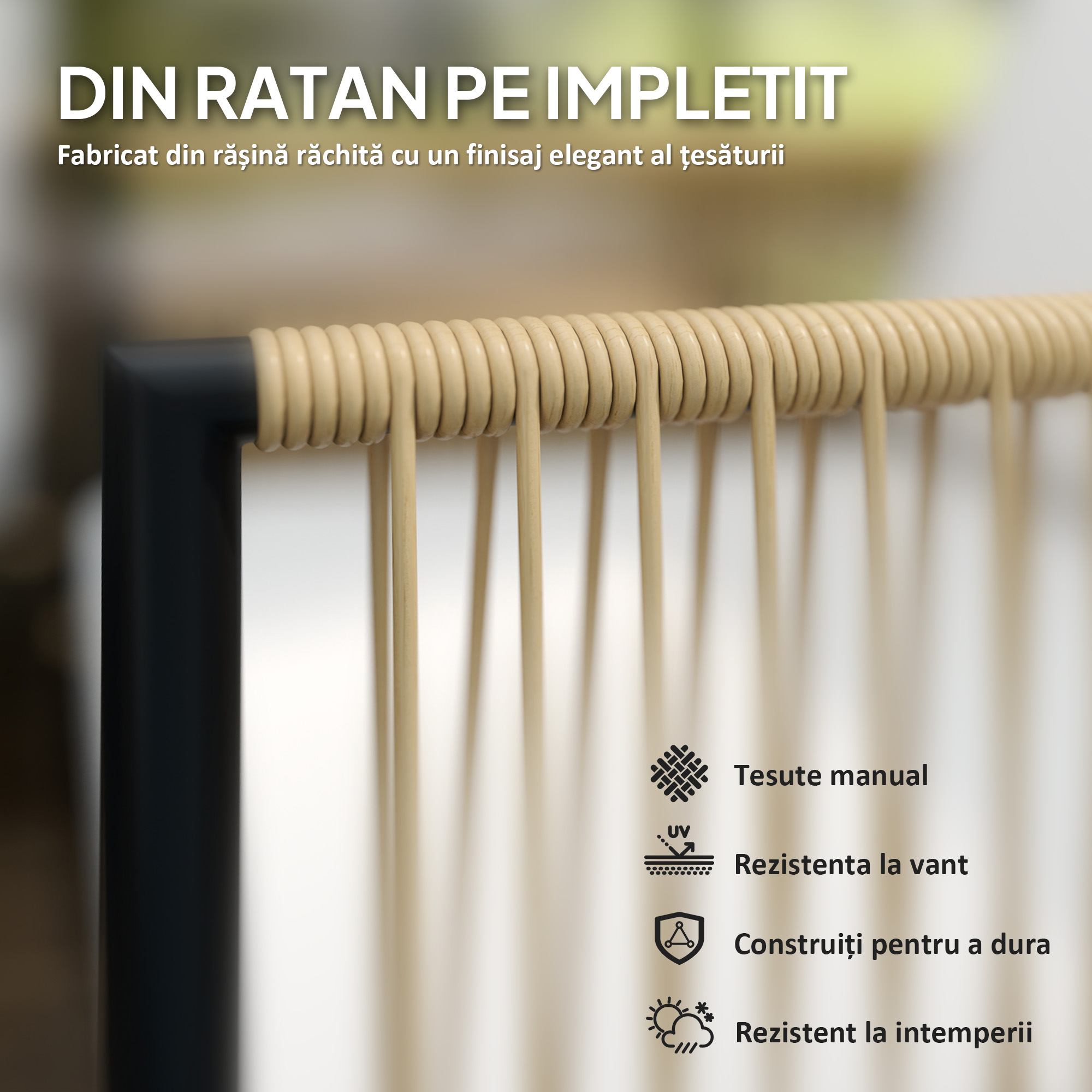  Set de Gradina 4 Piese din Ratan si Otel cu Canapea, 2 Fotolii de Exterior si Masuta Joasa, Multicolor [4]