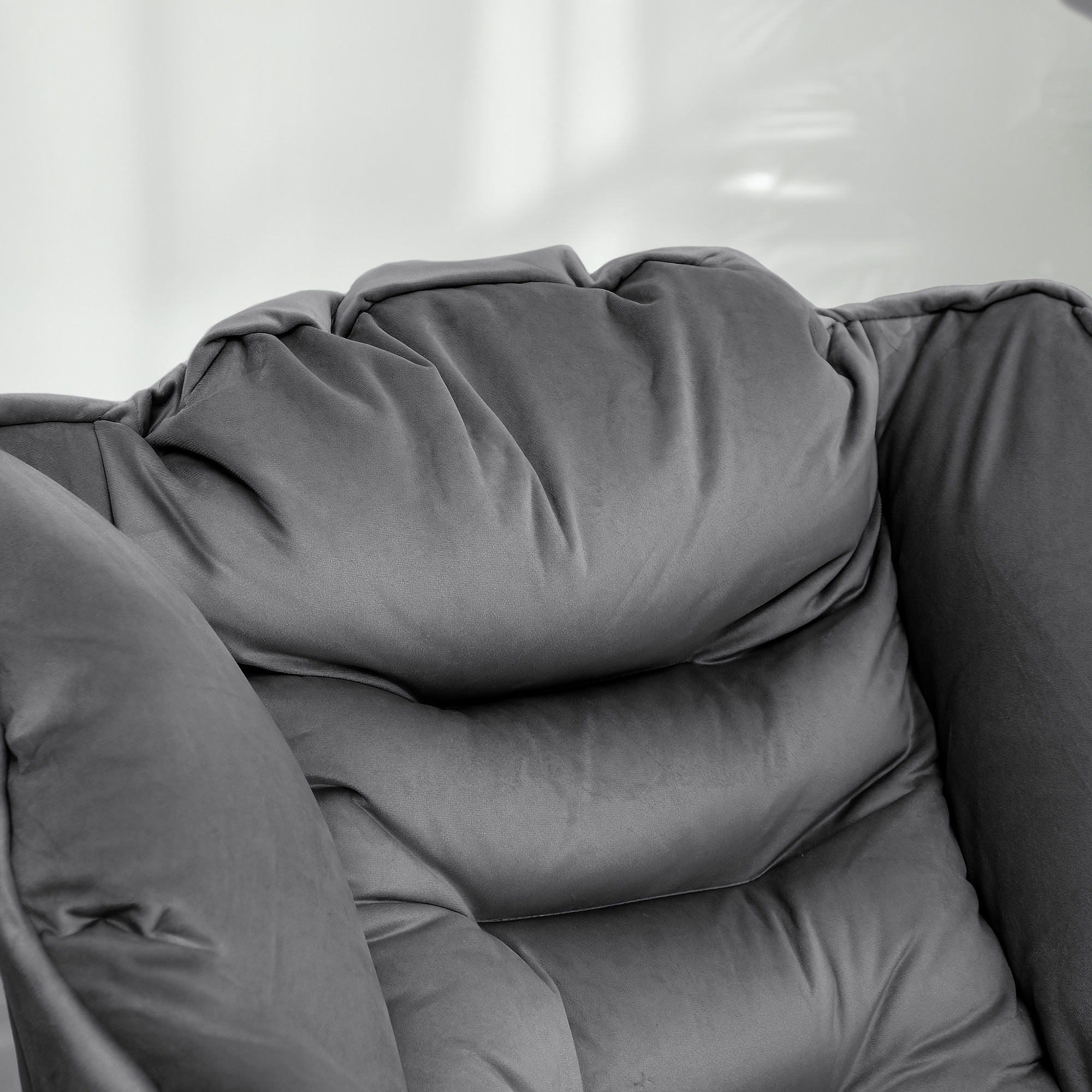  Fotoliu Modern cu Suport pentru Picioare si 2 Buzunare Laterale, din tesatura cu Efect de Catifea si Otel, 80x78x100 cm, Gri [5]