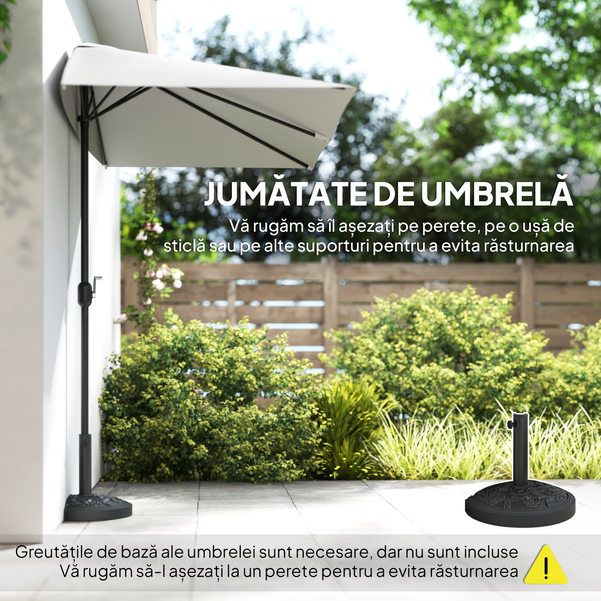  Umbrela de perete semiluna economisitoare de spatiu cu deschidere cu manivela, crem [3]