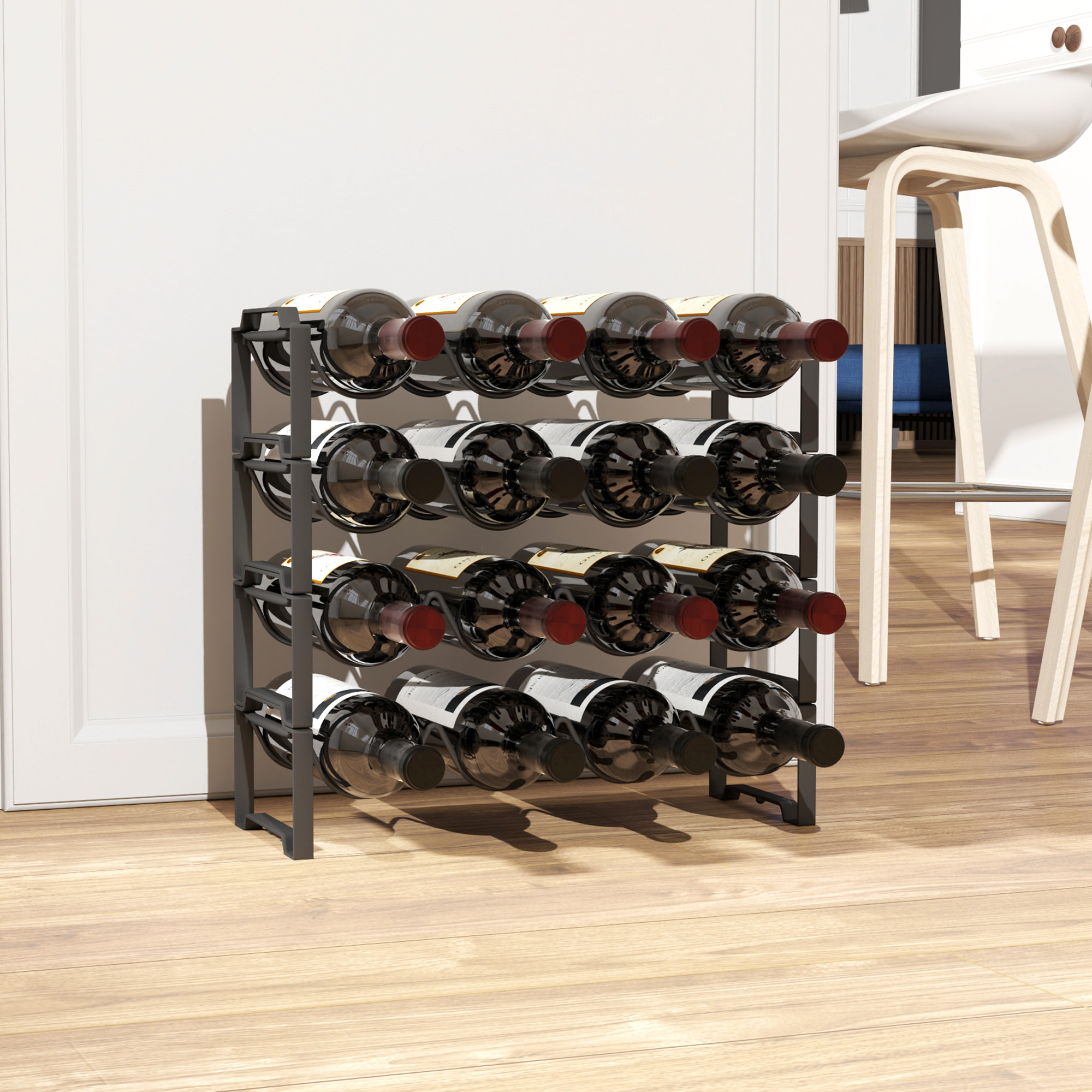  Suport pentru Sticle de Vin cu 4 Niveluri, 42,5x16,5x41 cm, Negru [6]