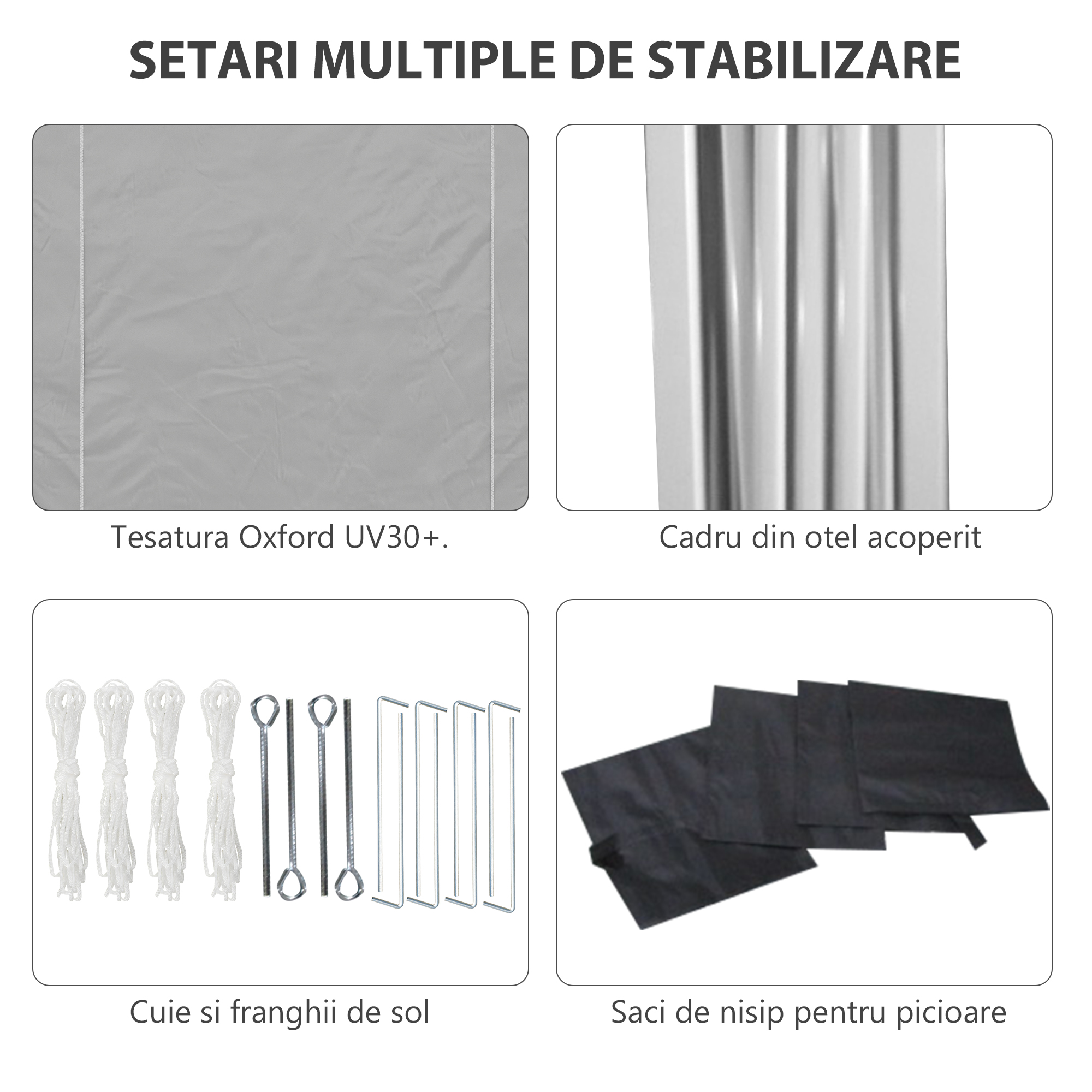  Foisor Pliabil cu inaltime Reglabila, Usi, Ferestre si Geanta de Transport, 298x298x288 cm, Gri Deschis [6]