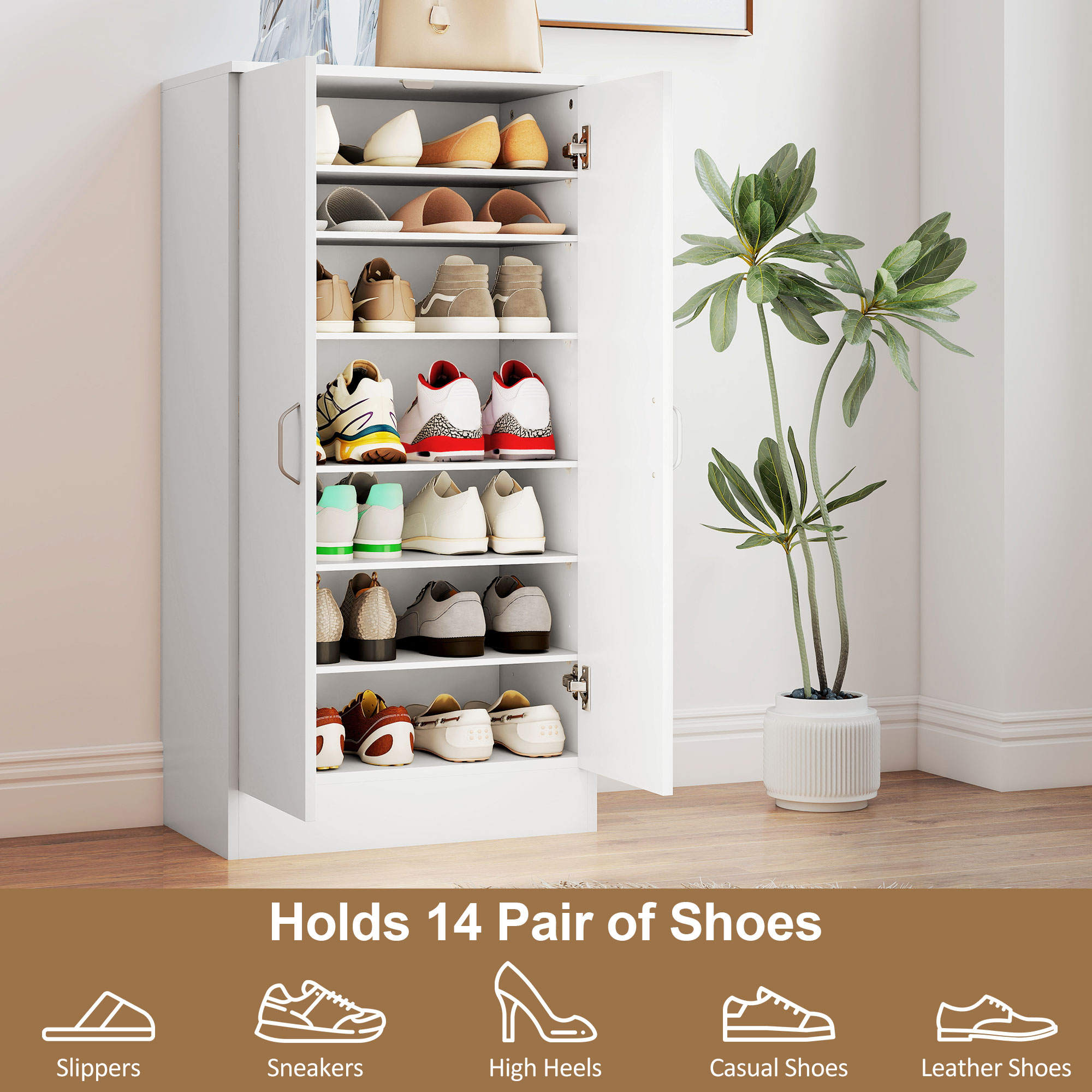  Dulap pentru Pantofi cu 6 Rafturi Ajustabile din Lemn 55x35x108 cm Alb [3]