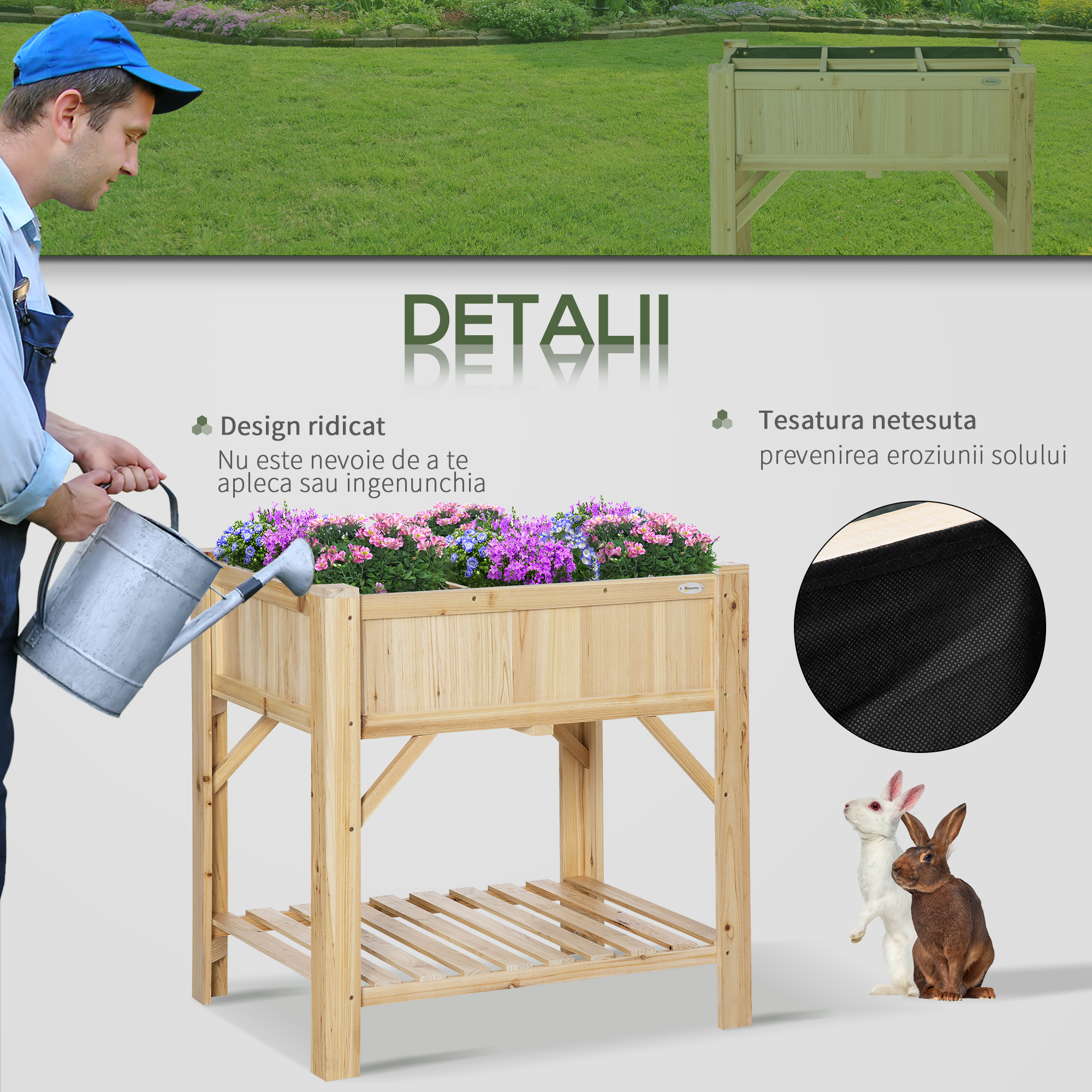  Pat pentru Gradina de Legume Inaltat cu  6 Compartimente, Jardiniera de Exterior Suport Plante din Lemn de Brad, 78.5x58x81cm [5]
