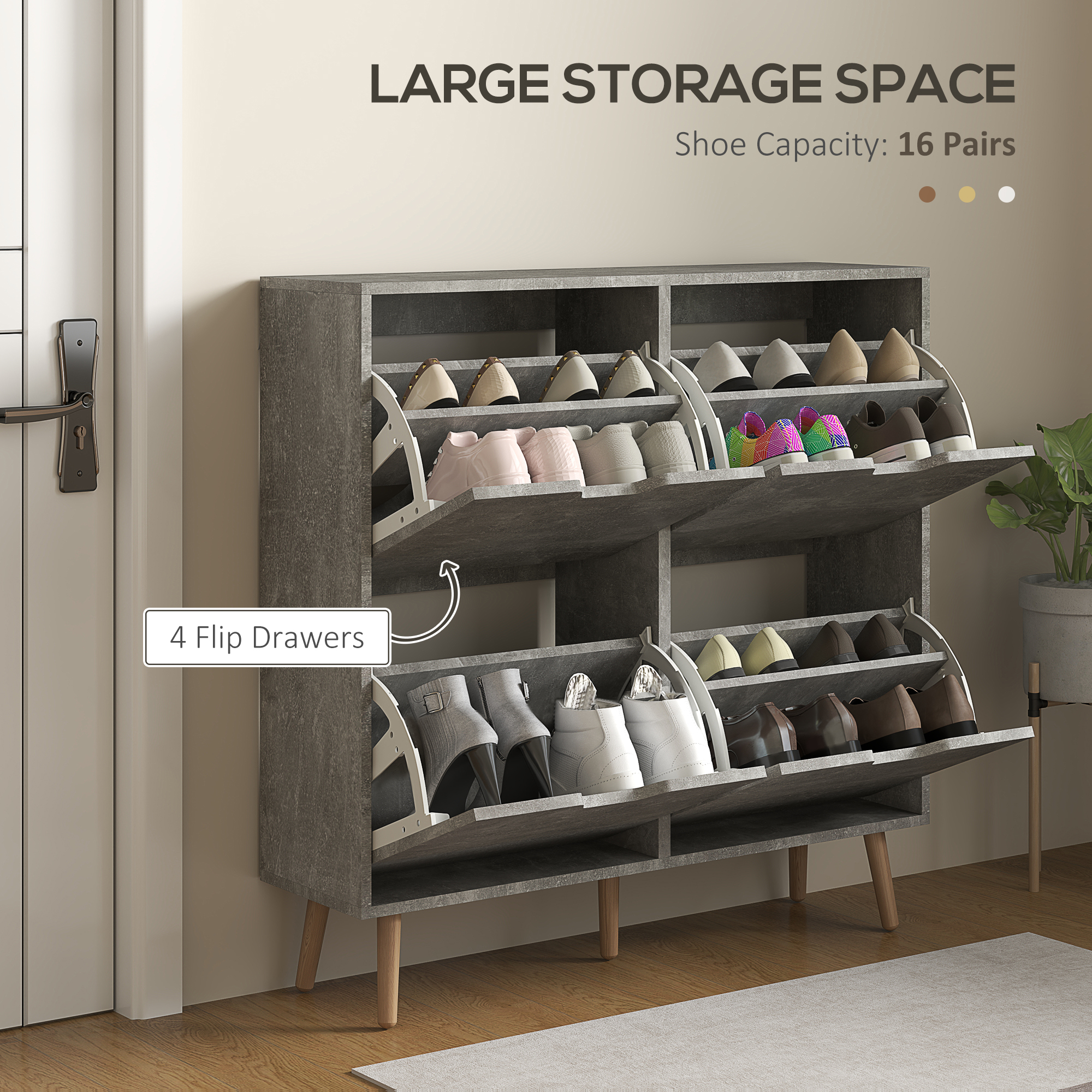  Pantofar cu 4 Sertare Rabatabile pe 2 Niveluri pentru 16 Perechi de Pantofi, 95x26x95 cm, Gri [3]