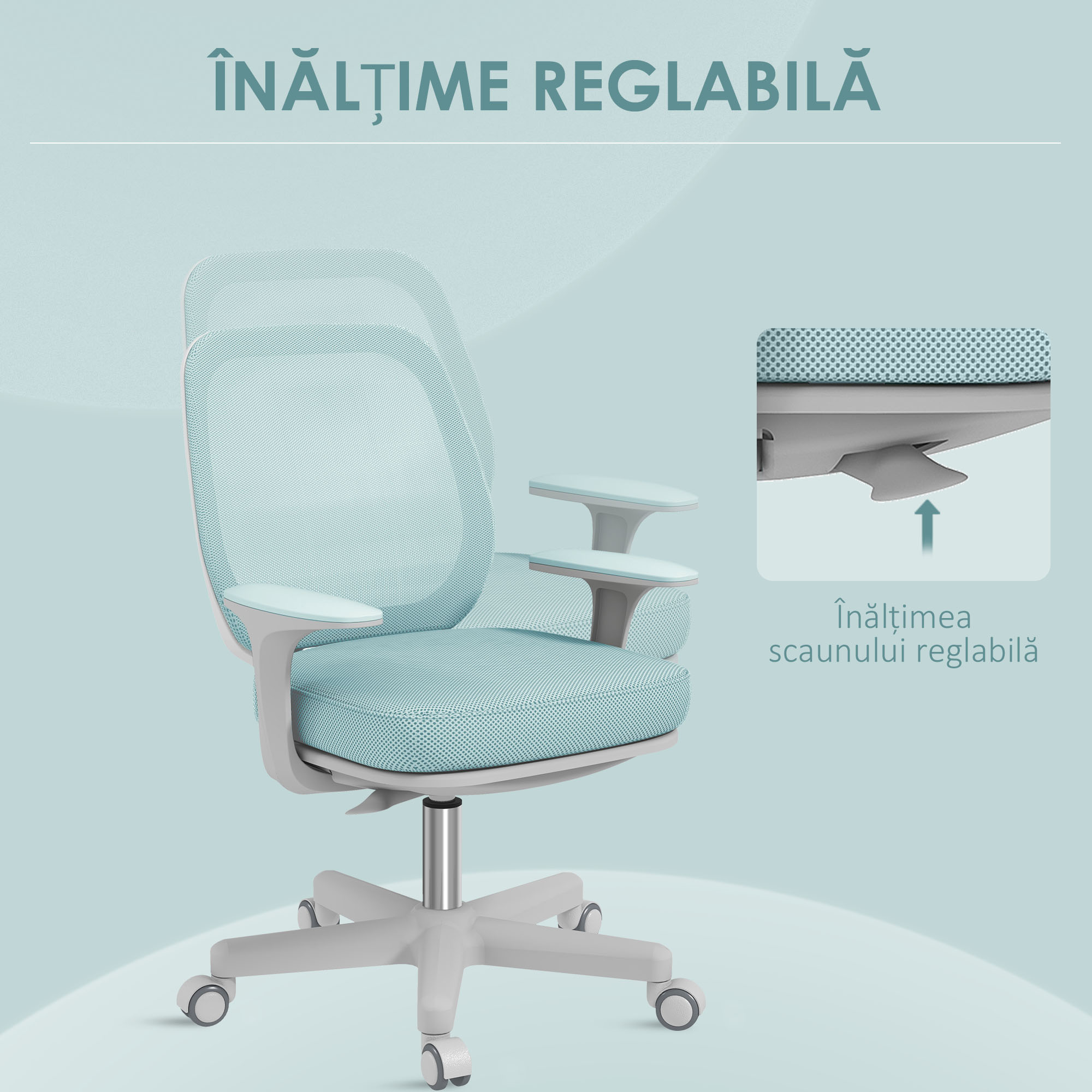  Scaun de Birou Ergonomic, Reglabil pe inaltime cu Spatar Respirabil, 55x48x82.5-94.5 cm, Verde Deschis [4]