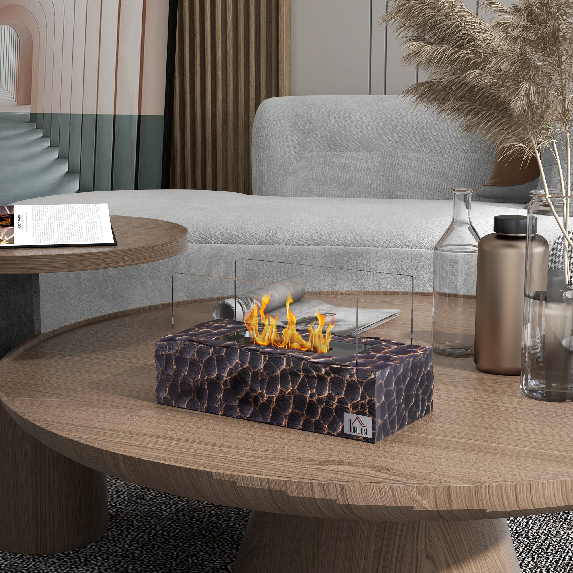  semineu cu Blat din Beton, Capac, Deflector din Sticla Securizata si Rezervor de 0,15L, 33x16x18 cm, Negru [1]