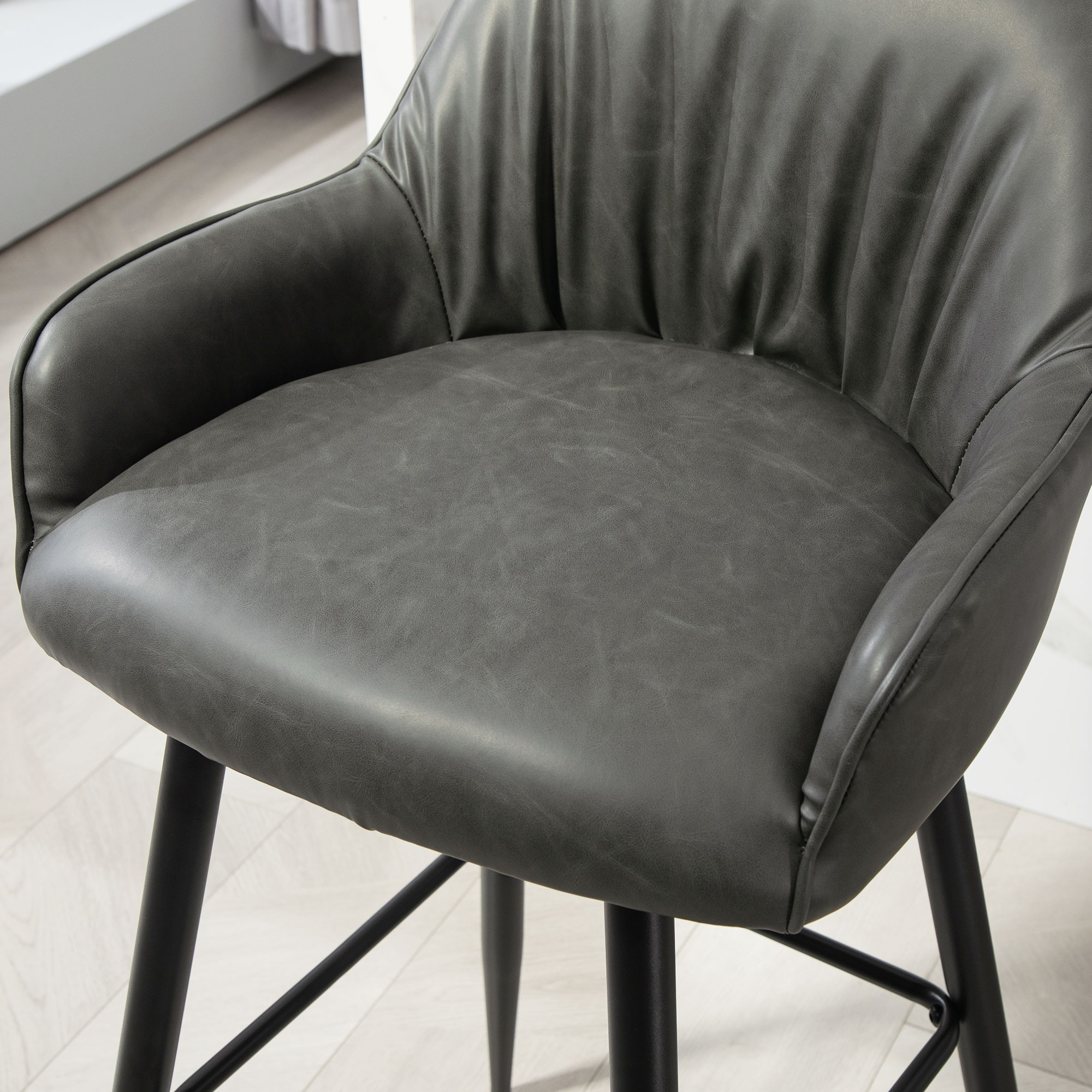  Set 2 Scaune de Bar din Piele Ecologica PU, Scaune inalte cu Suport pentru Picioare, 52x53x99 cm, Gri inchis [7]