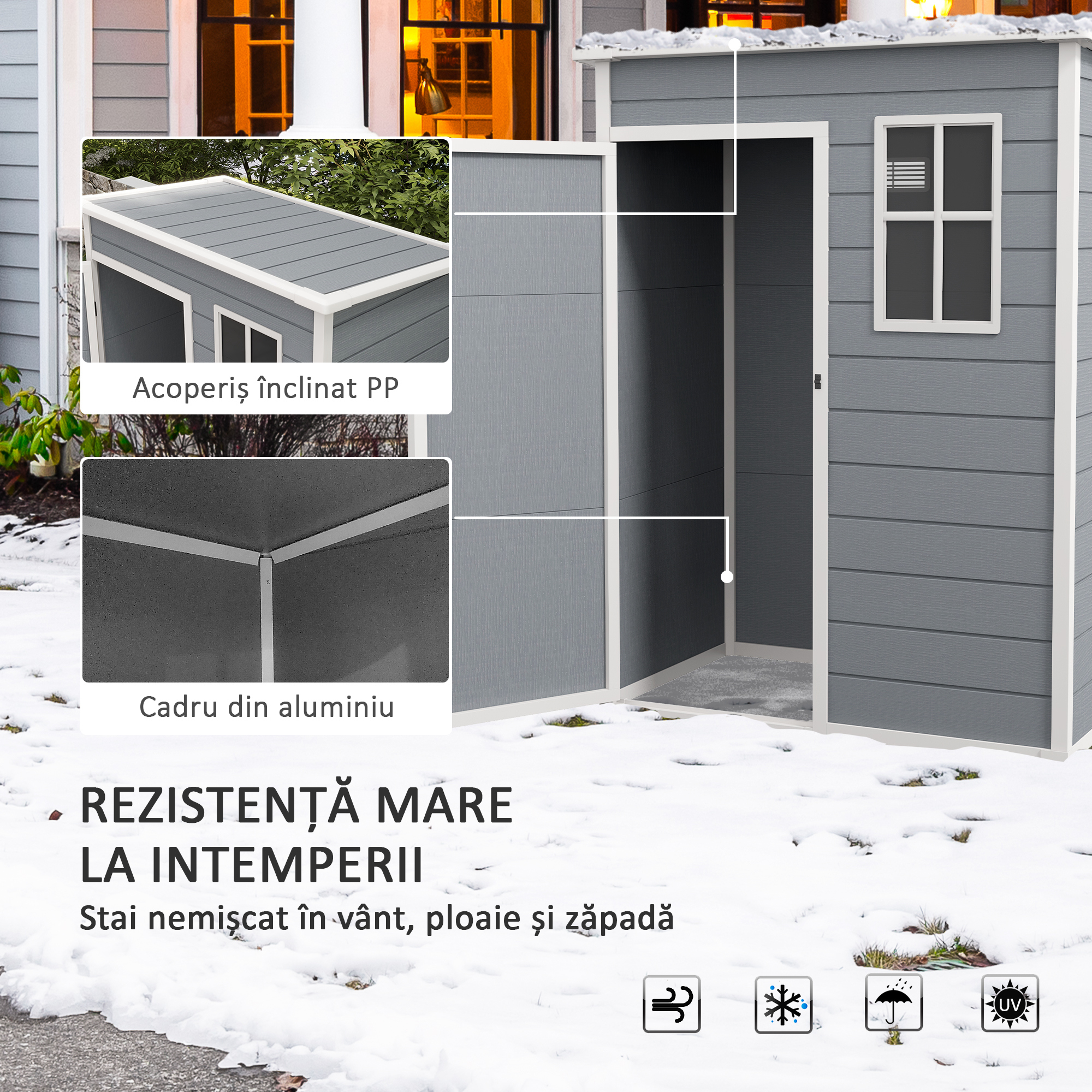  Magazie pentru Gradina 1.5 x 1 m, Magazie pentru Scule cu Usa care se Incuie, Fereastra si Ventilatie, Gri [5]