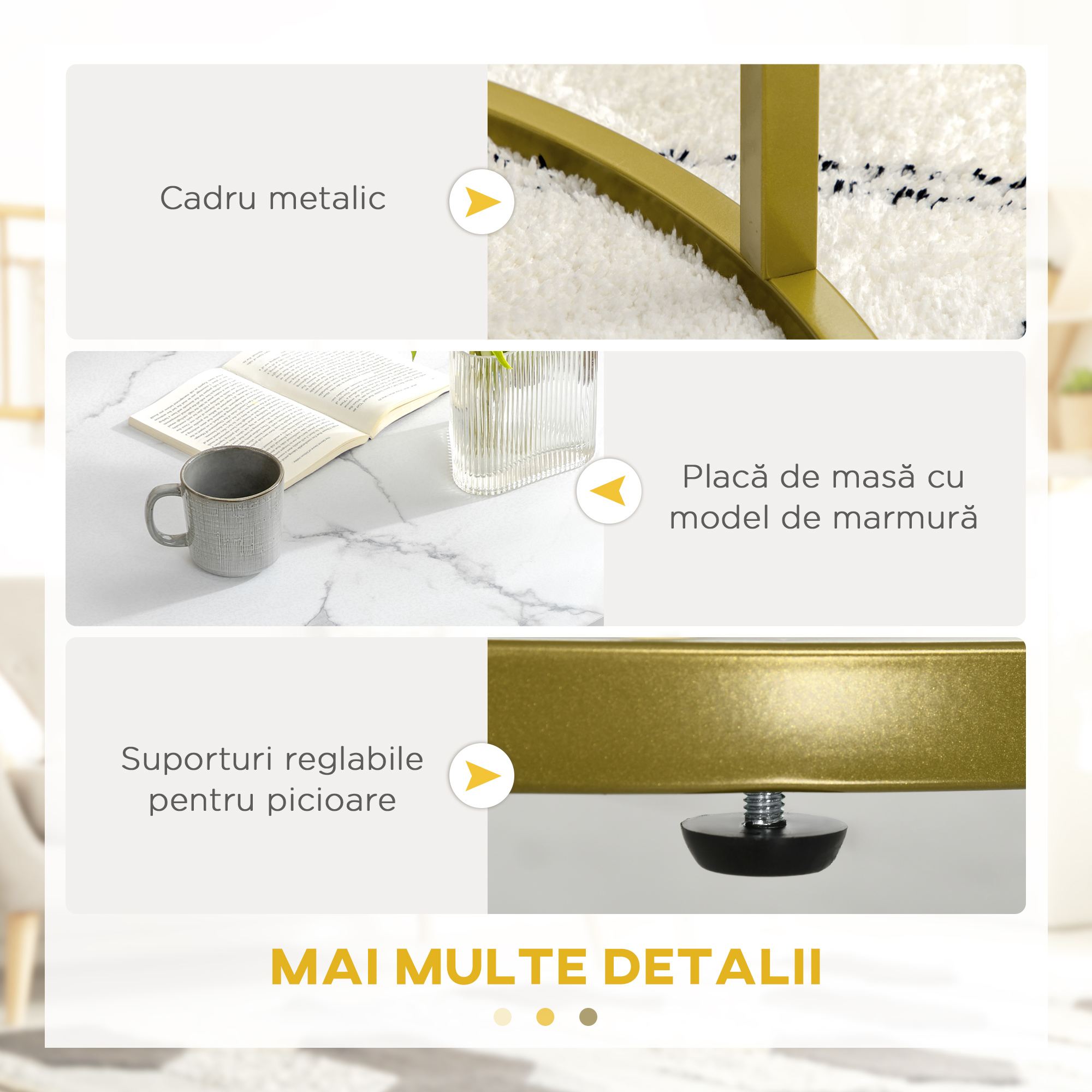  Set 2 Mese Rotunde - Masute Cafea Stivuibile, Alb [4]