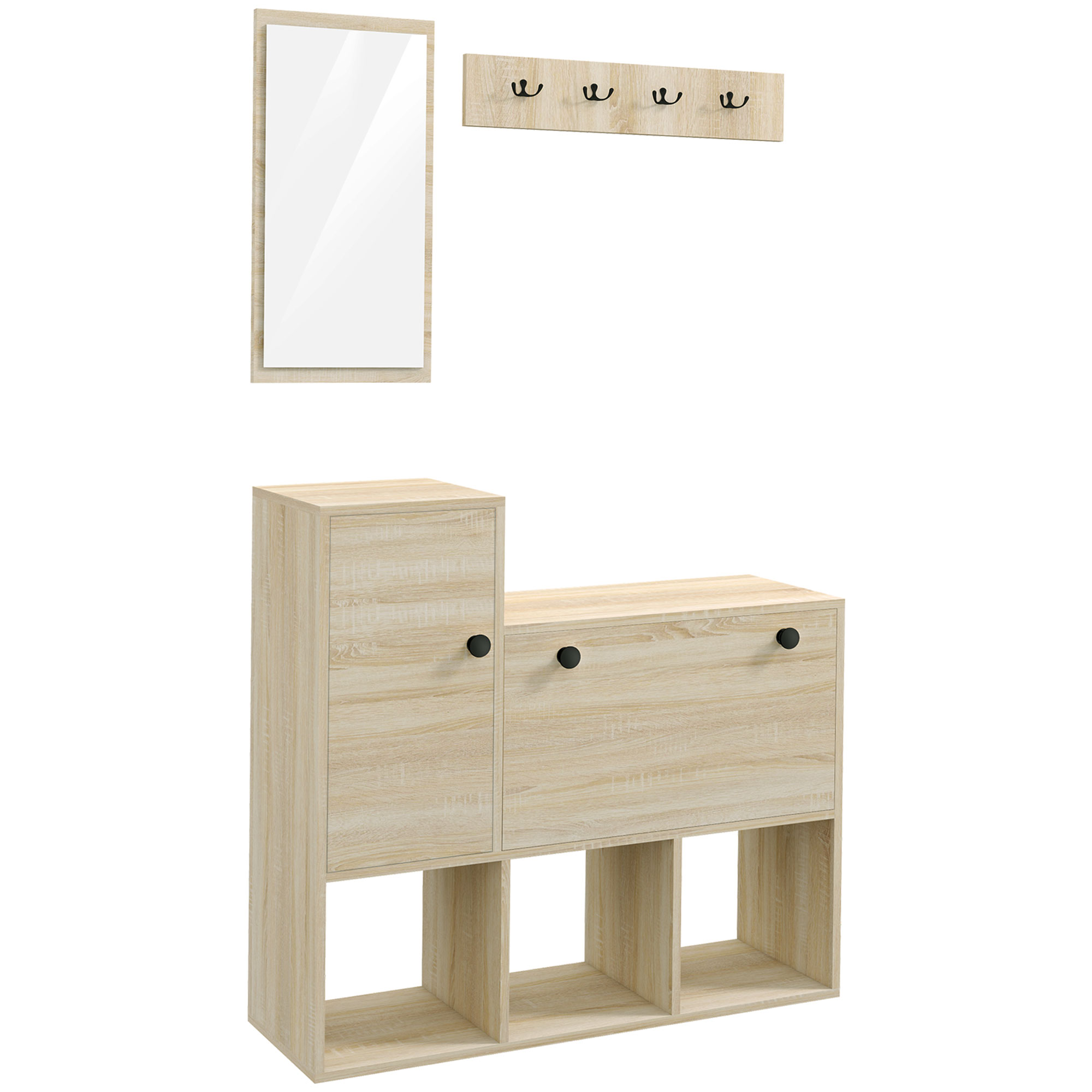 Living & hol -  Set de hol cu cuier de perete cu 4 carlige, dulap pentru 9 perechi de pantofi, dulap si oglinda