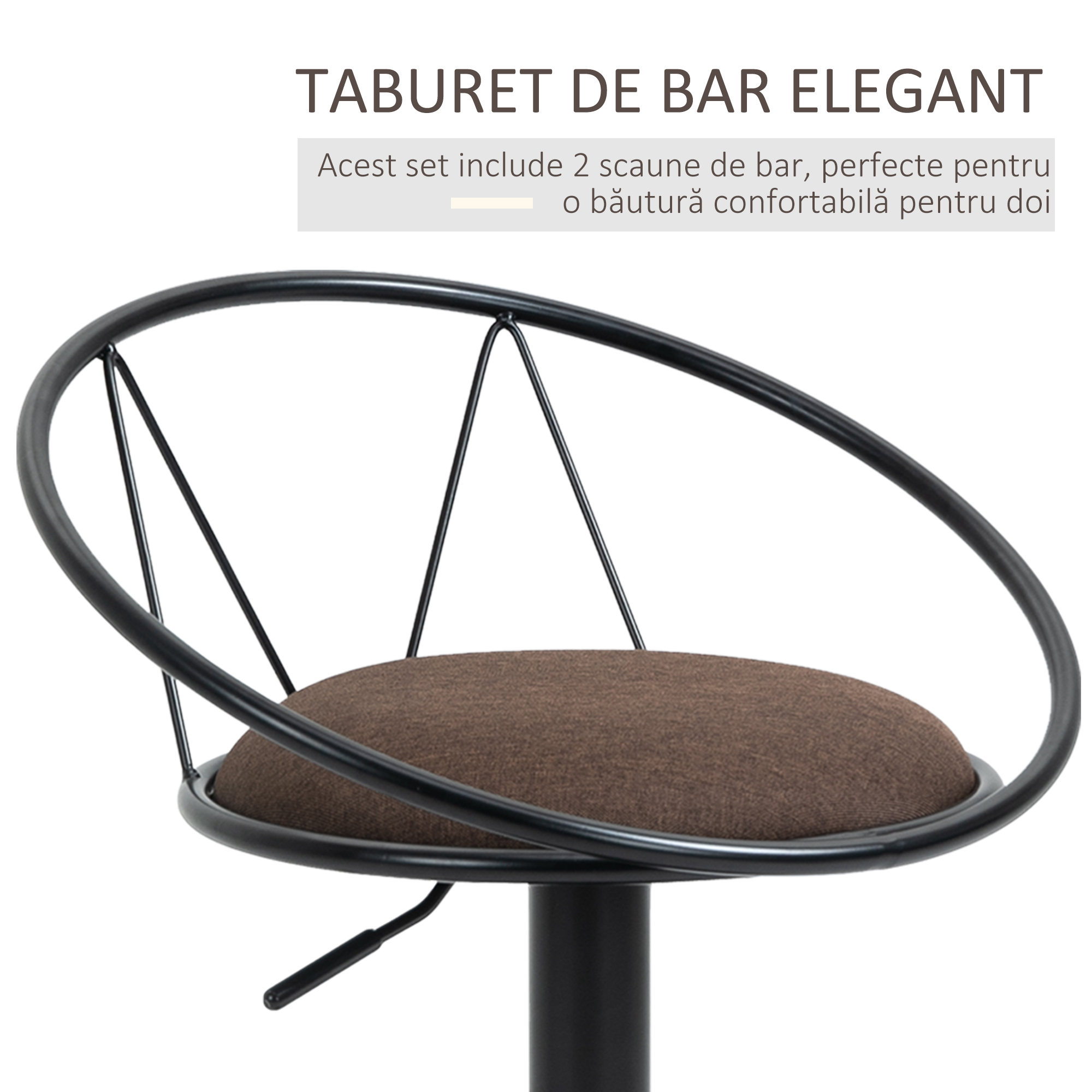  Set 2 Scaune de Bar - Pivotante, Maro, Reglabile 78-100 cm [3]