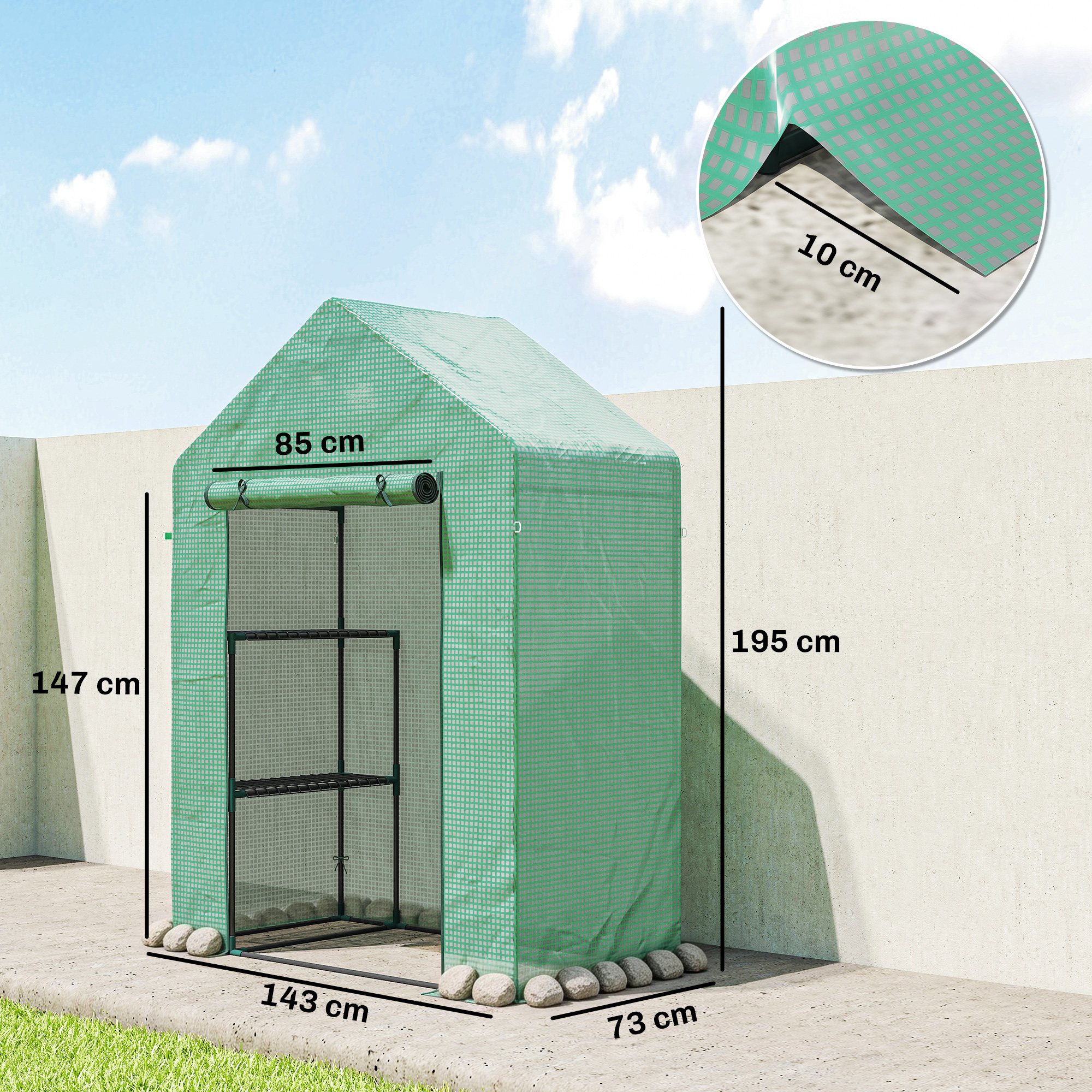  Sera de Gradina 143 x 73 x 195 cm cu Rafturi cu 2 Etaje, Verde [2]