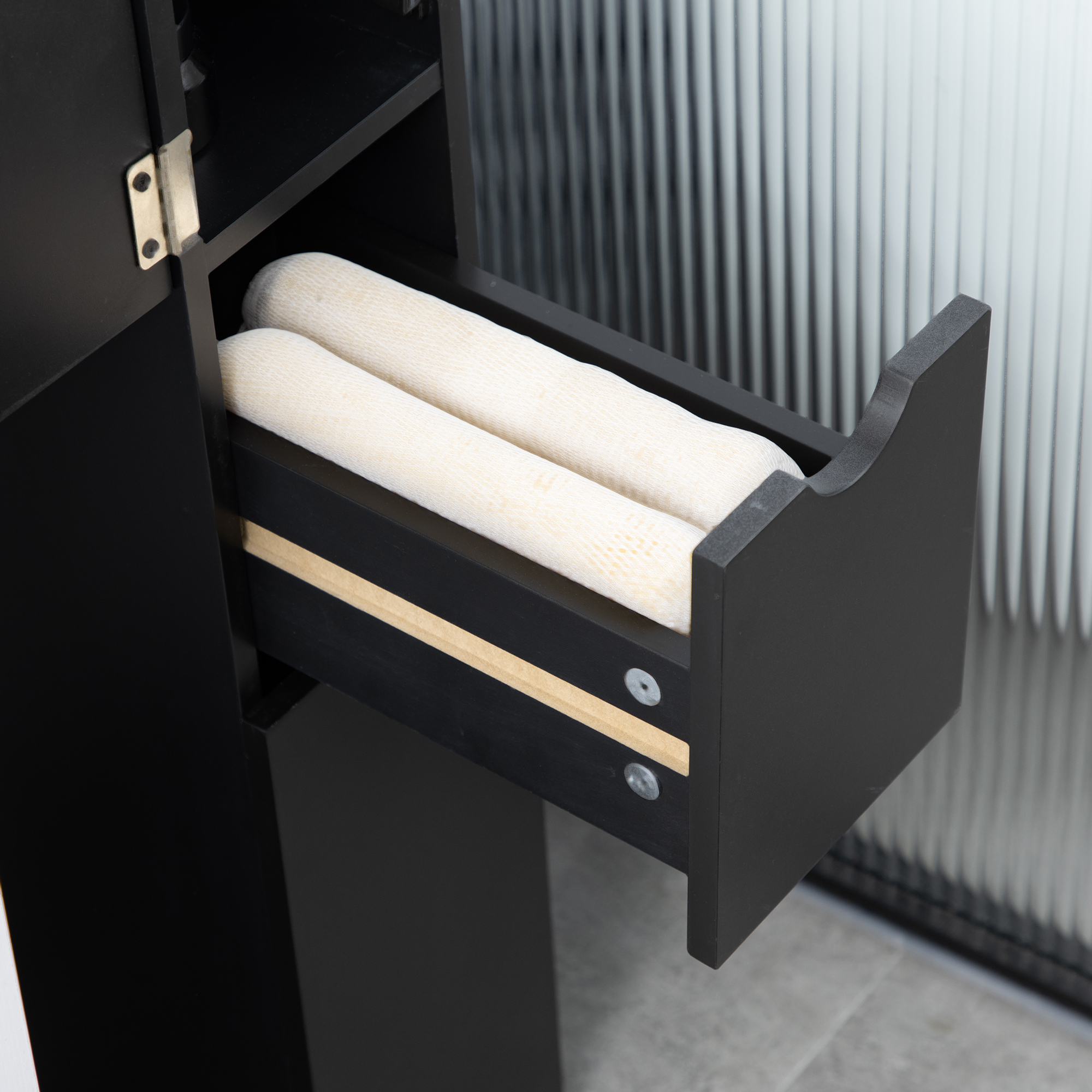  Dulap cu coloana din lemn ce economie de spatiu, dulap de baie cu rafturi, dulap si sertare, negru, 15x33x136cm [8]