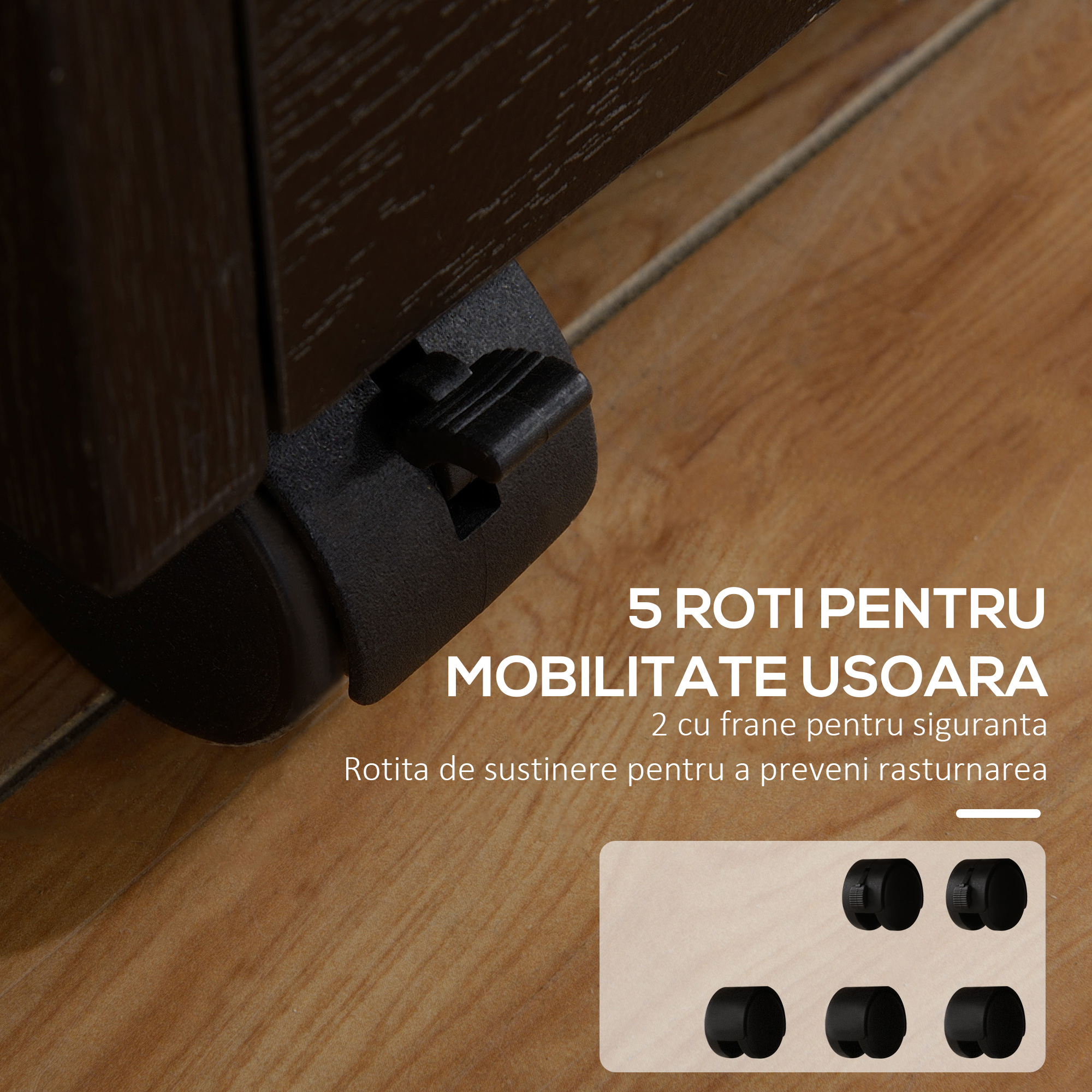  Dulap Portadocumente din Lemn cu 3 Sertare cu Chei de Securitate si 5 Roti, 39.2x40x65.4 cm, Negru [6]