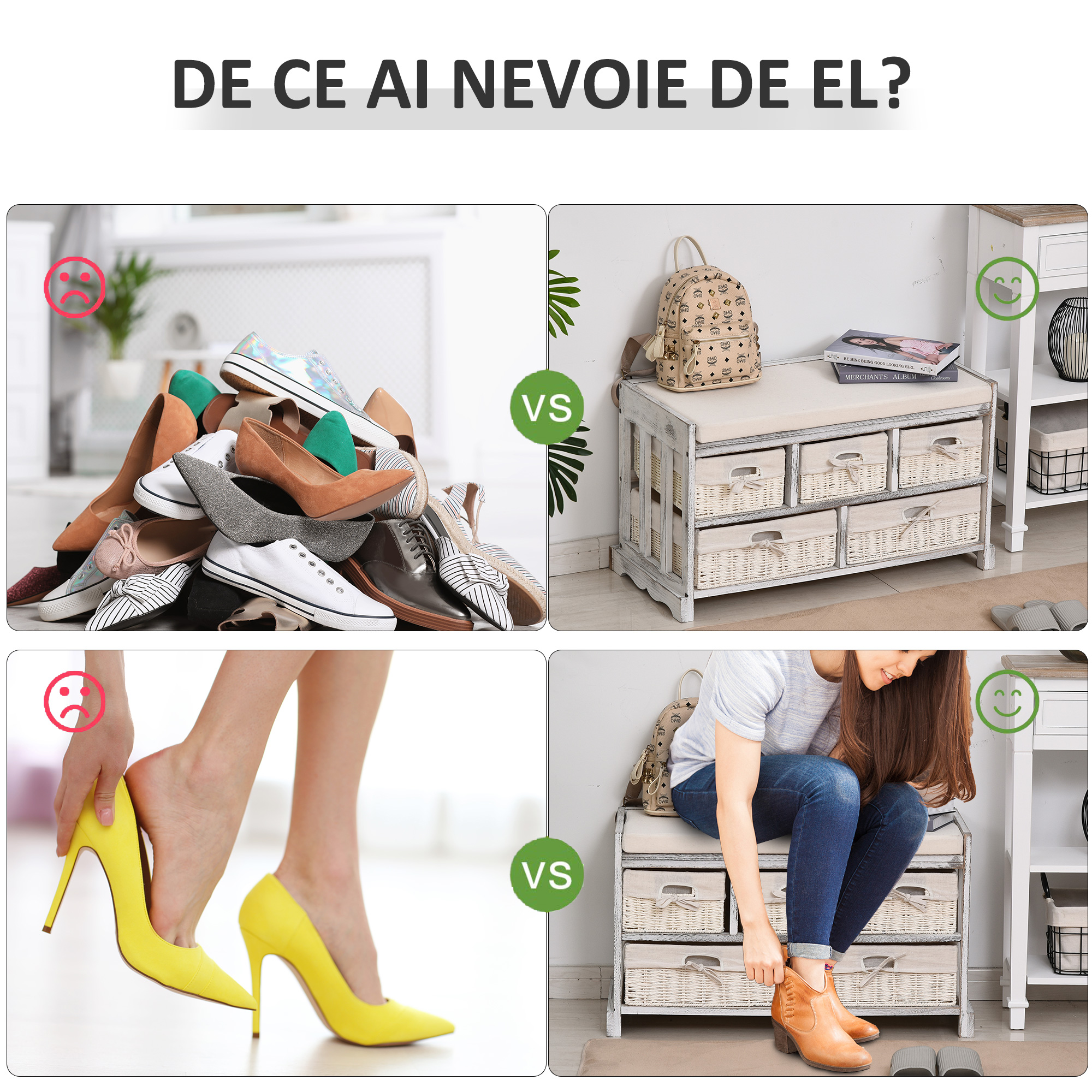 Banca Pantofar Alb - Lemn cu Perna, Sertar & 3 Compartimente [5]