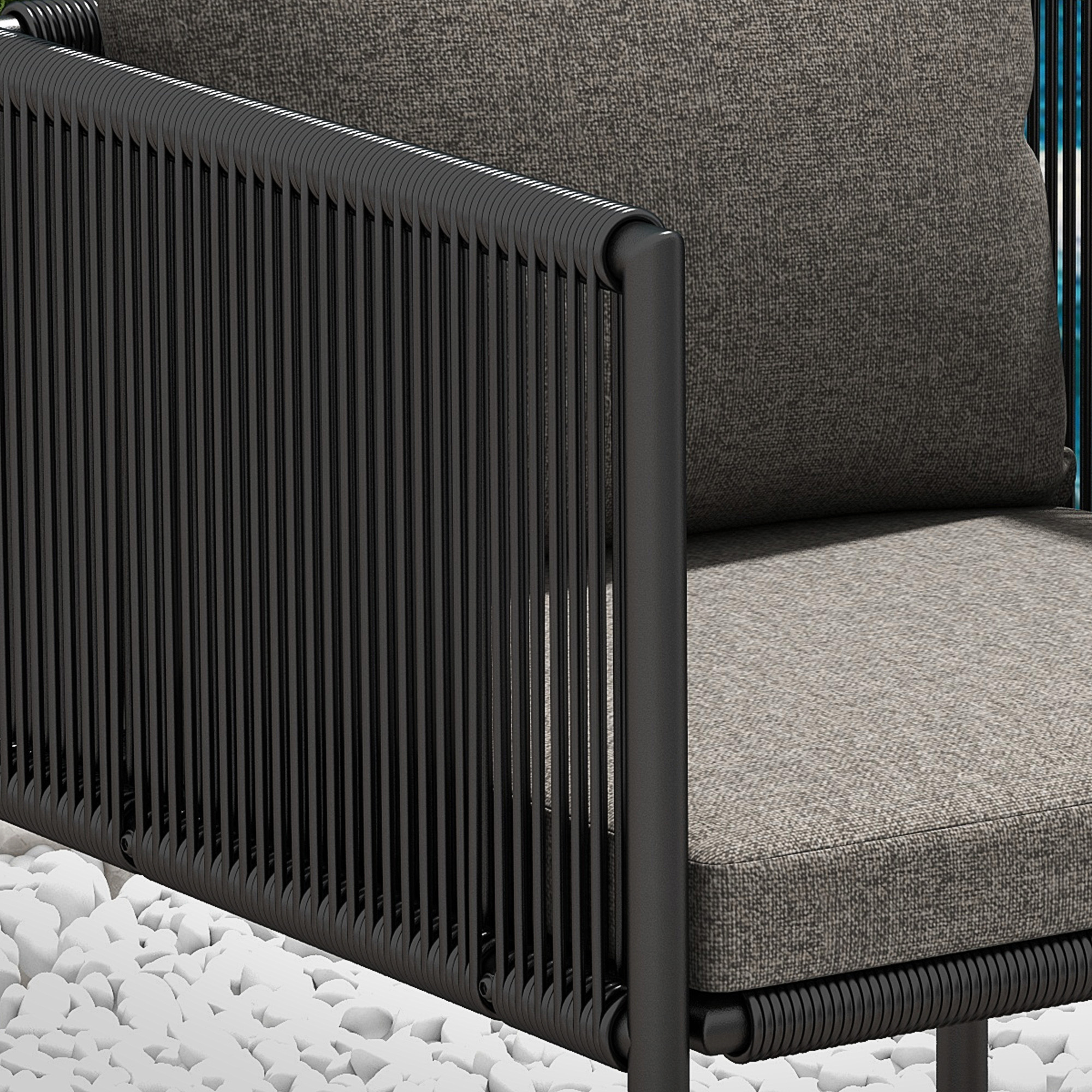  Set de dining din 3 piese din ratan pentru terasa, Masa [7]